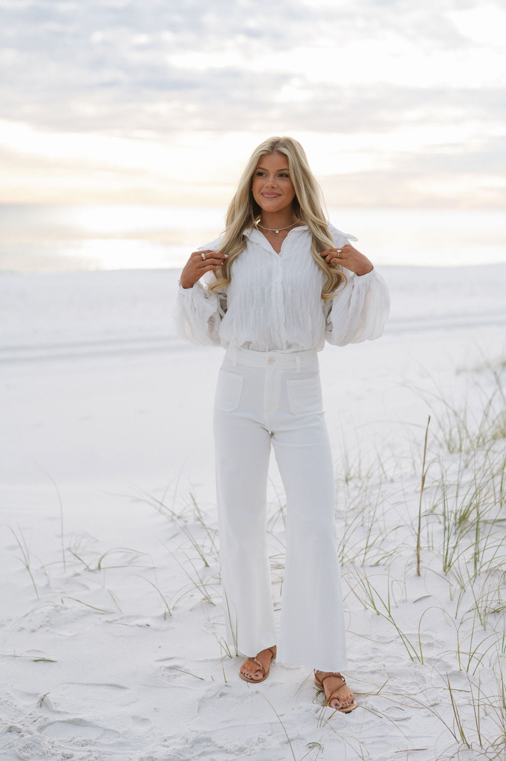 Textured Collared Blouse- White