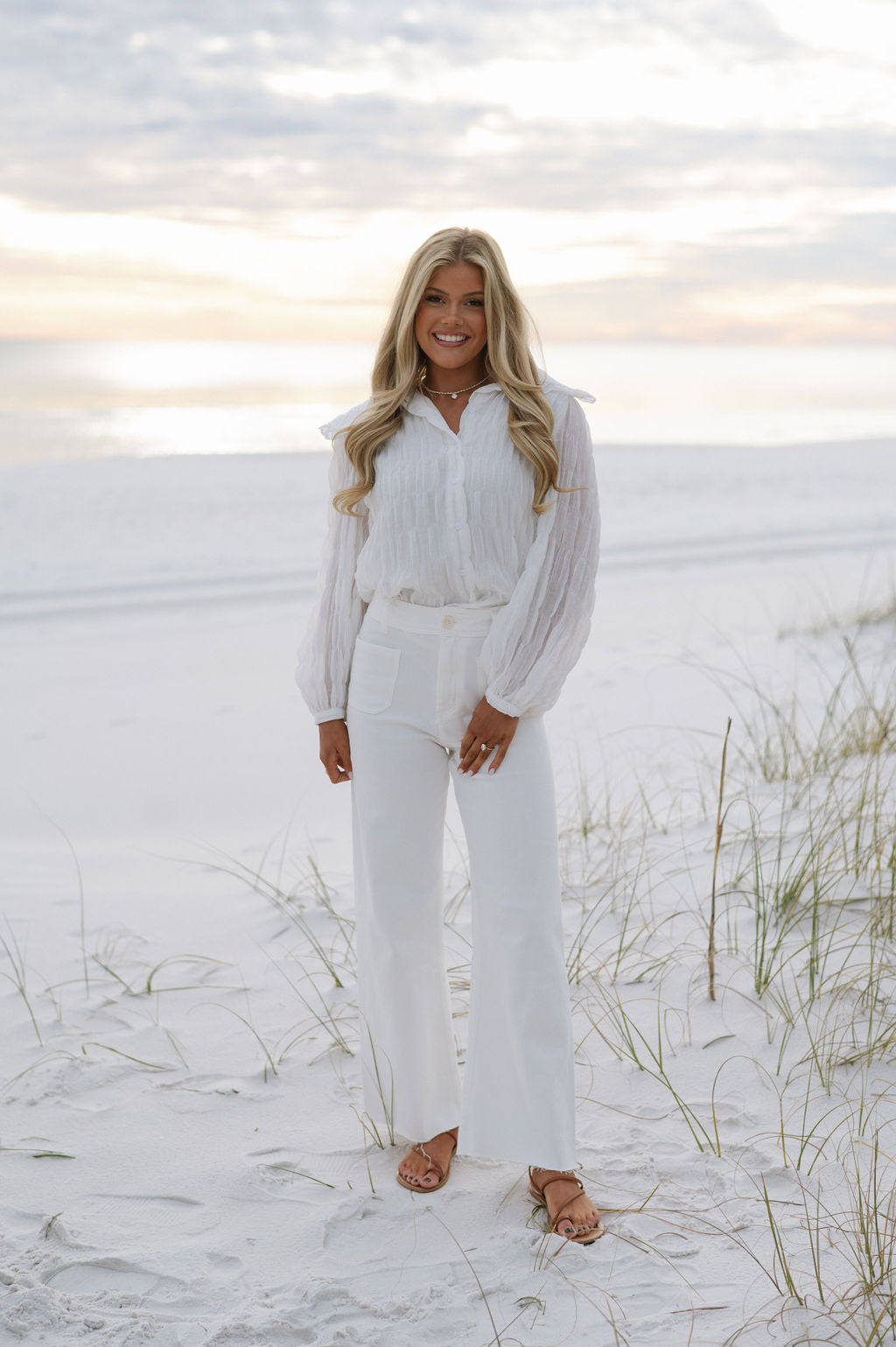 Textured Collared Blouse- White