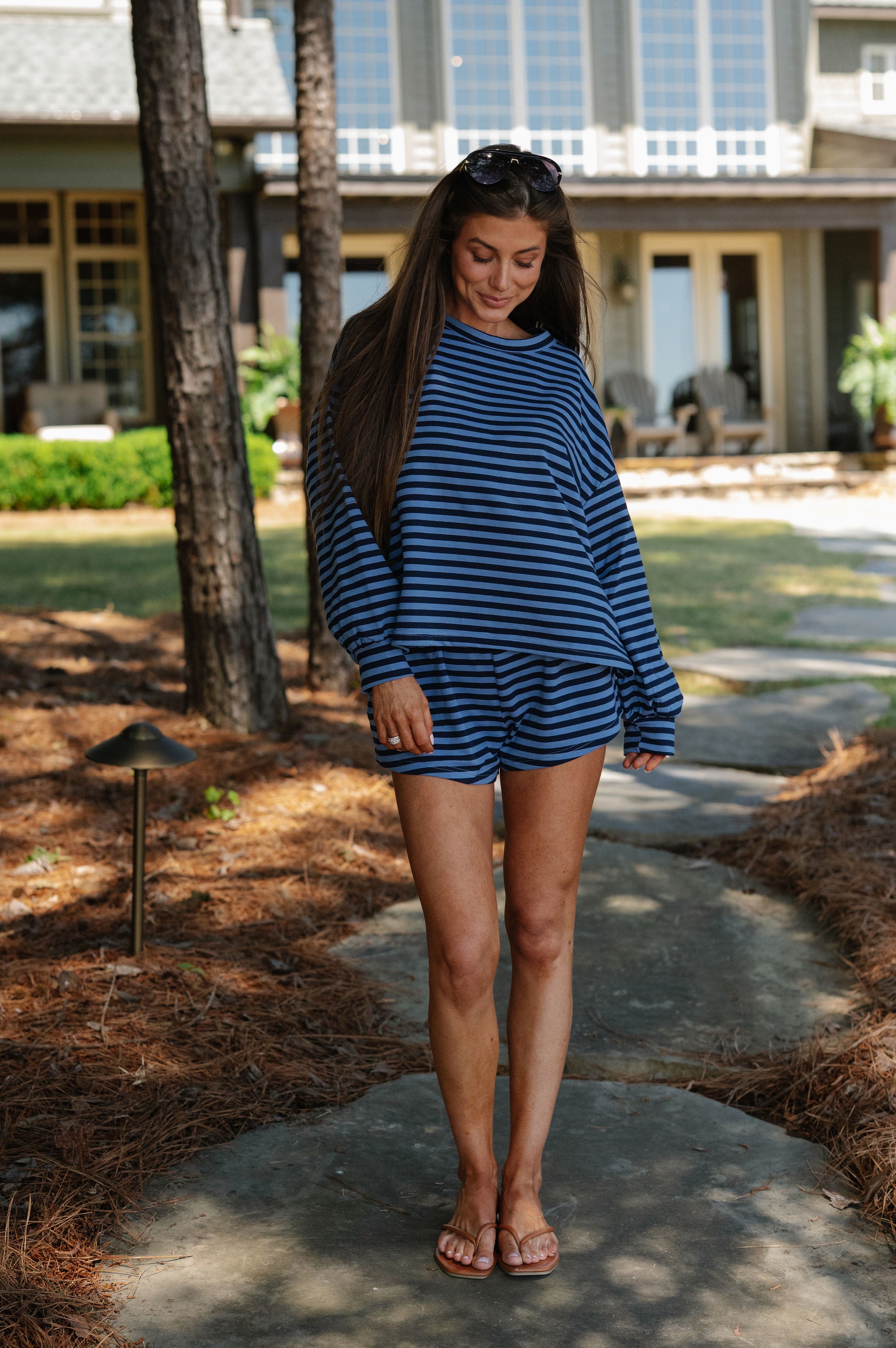 Lexi Striped Short Set-Navy