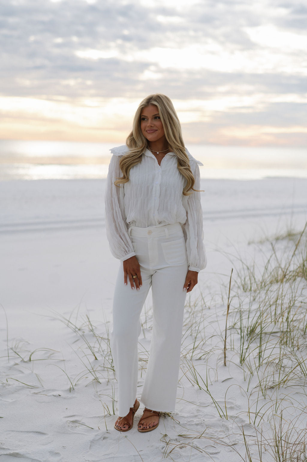 Textured Collared Blouse- White