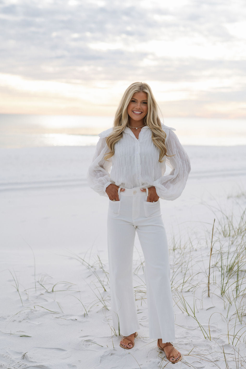 Textured Collared Blouse- White