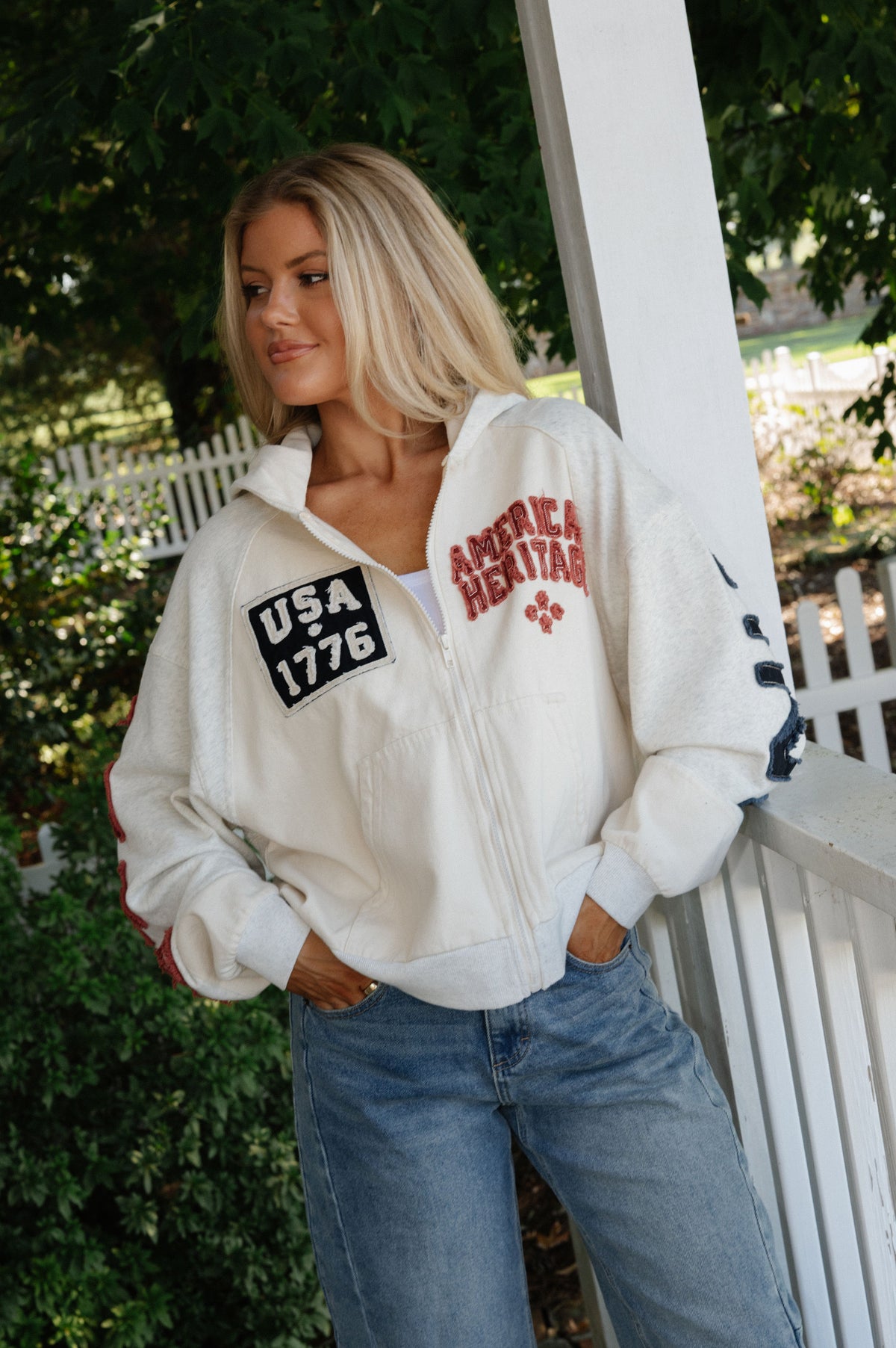 "USA" Zip Up Jacket-Ivory