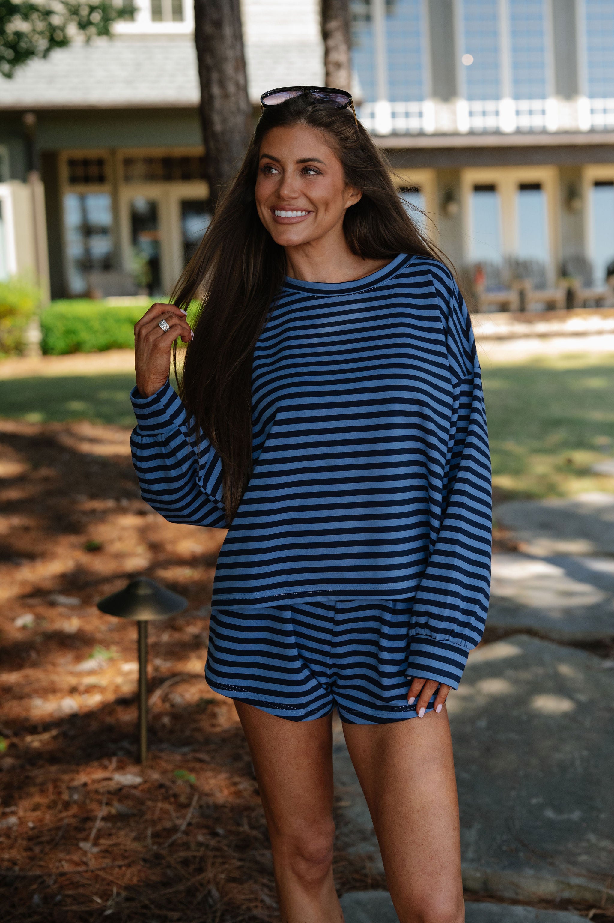 Lexi Striped Short Set-Navy