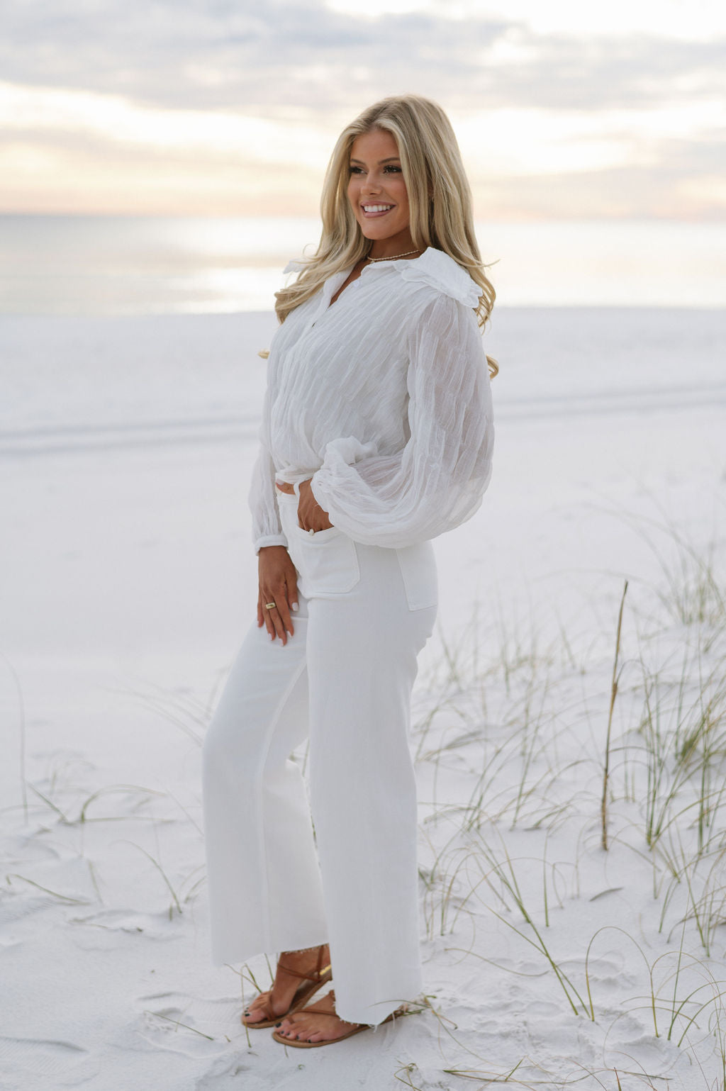 Textured Collared Blouse- White