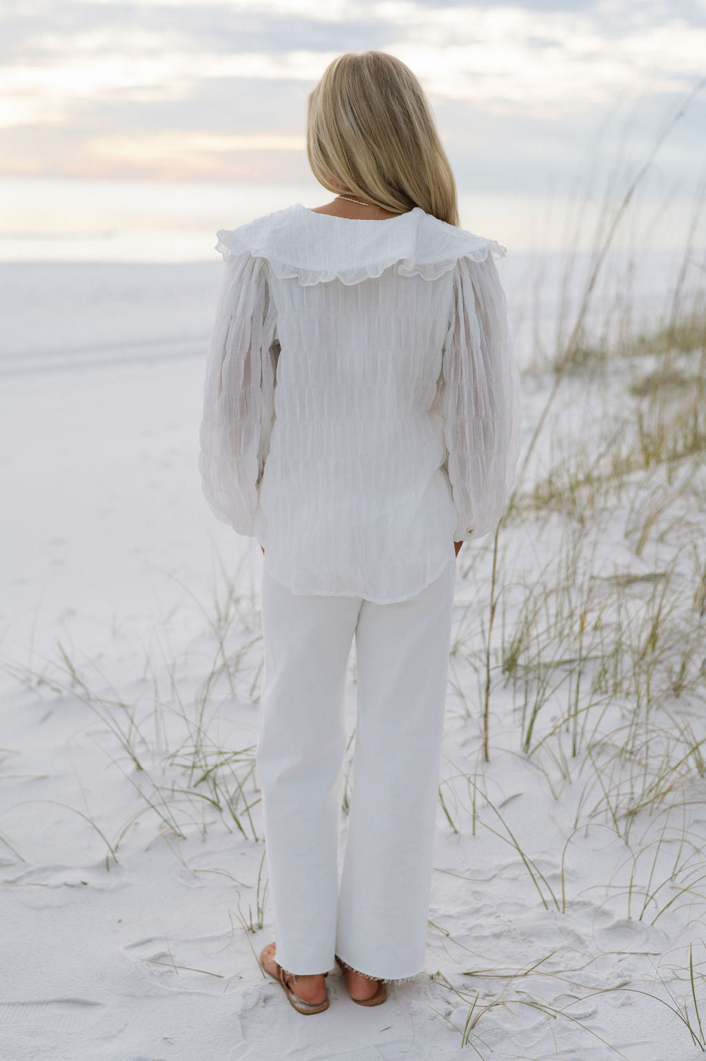 Textured Collared Blouse- White