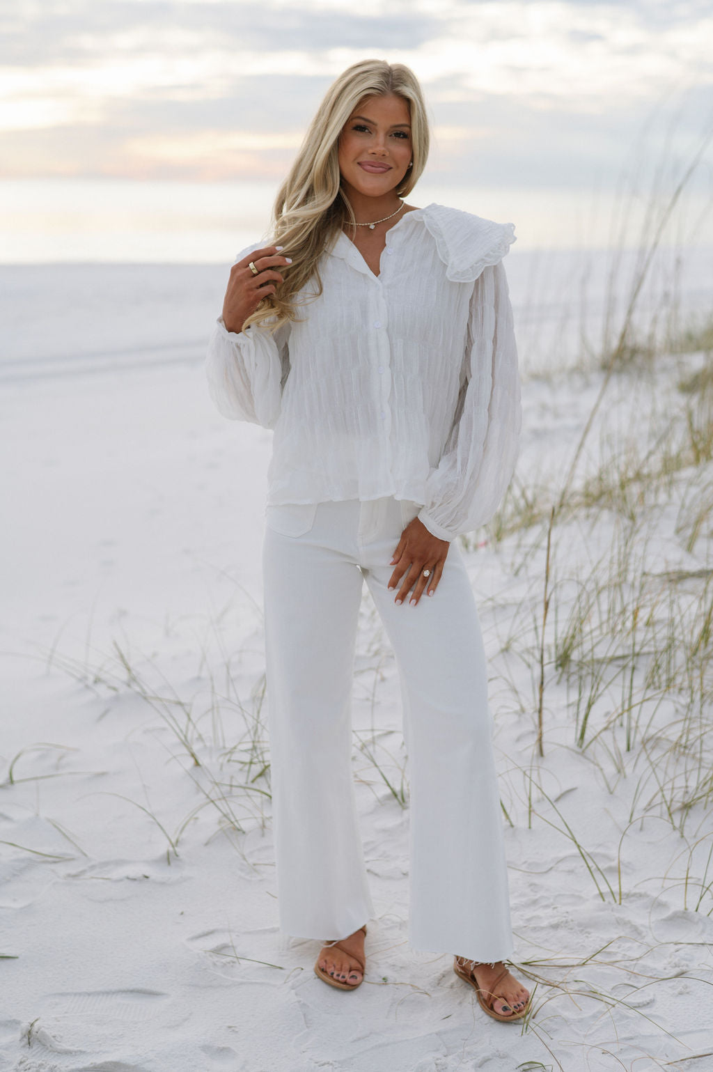 Textured Collared Blouse- White