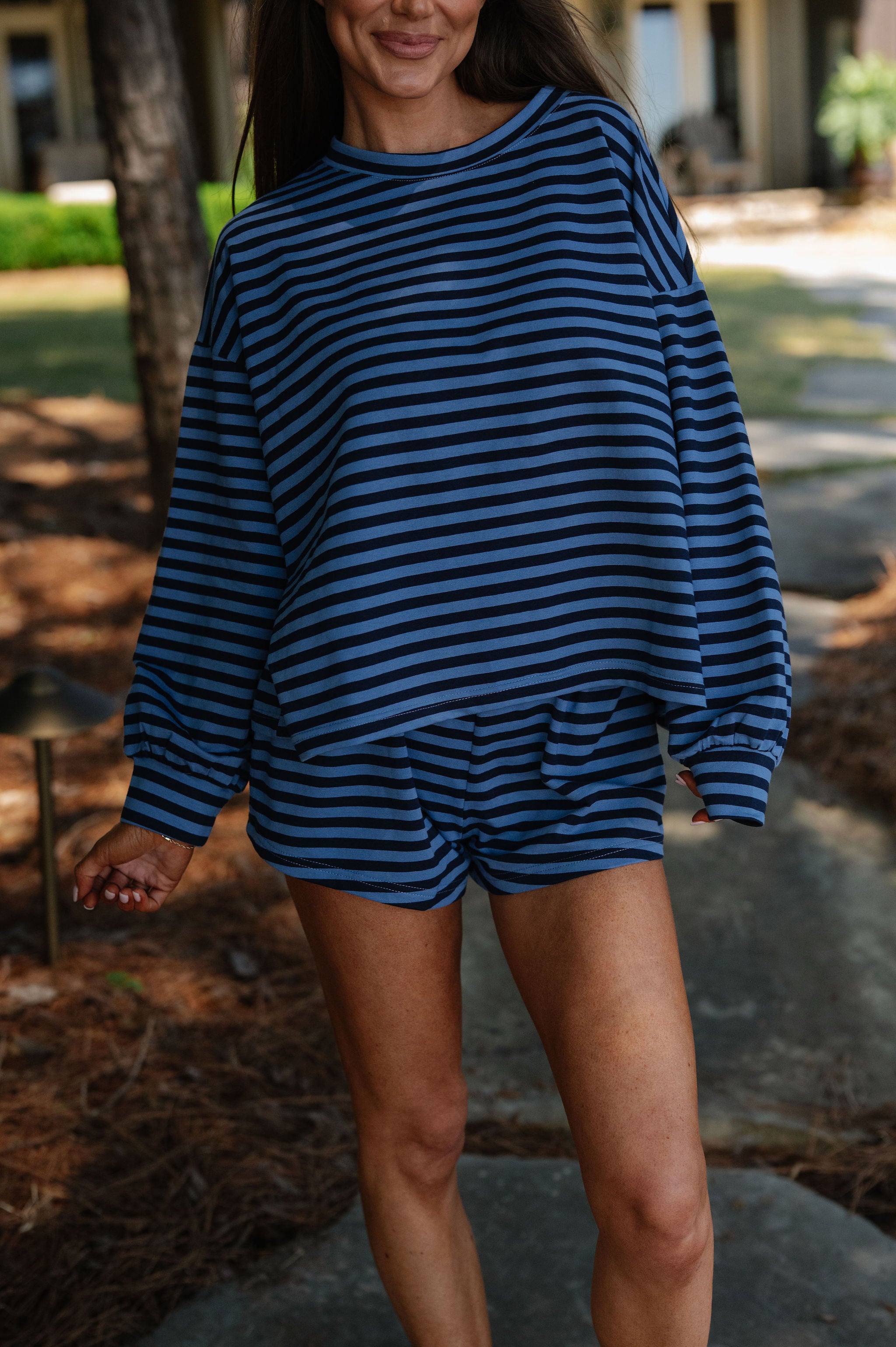 Lexi Striped Short Set-Navy