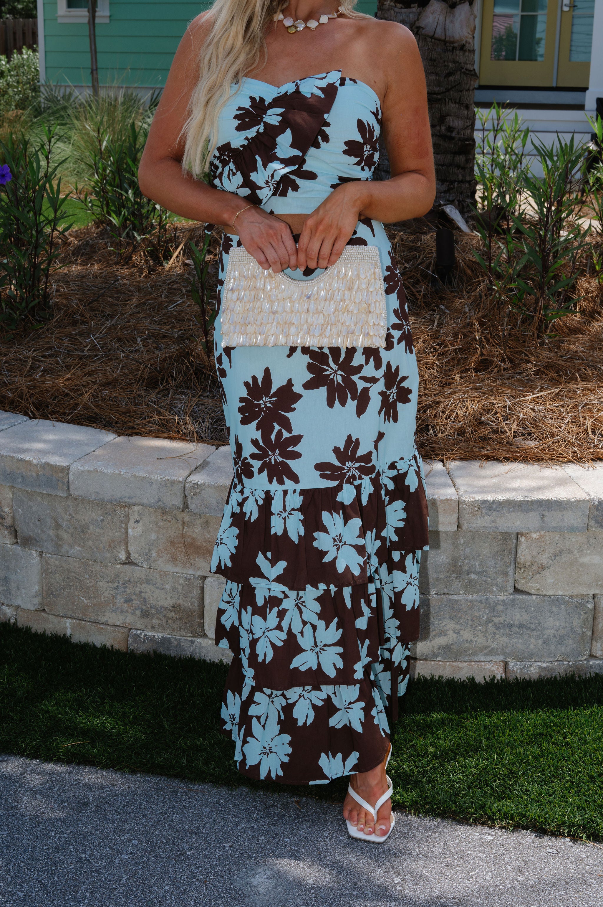 Lillian Floral Ruffle Maxi Skirt Set-Blue