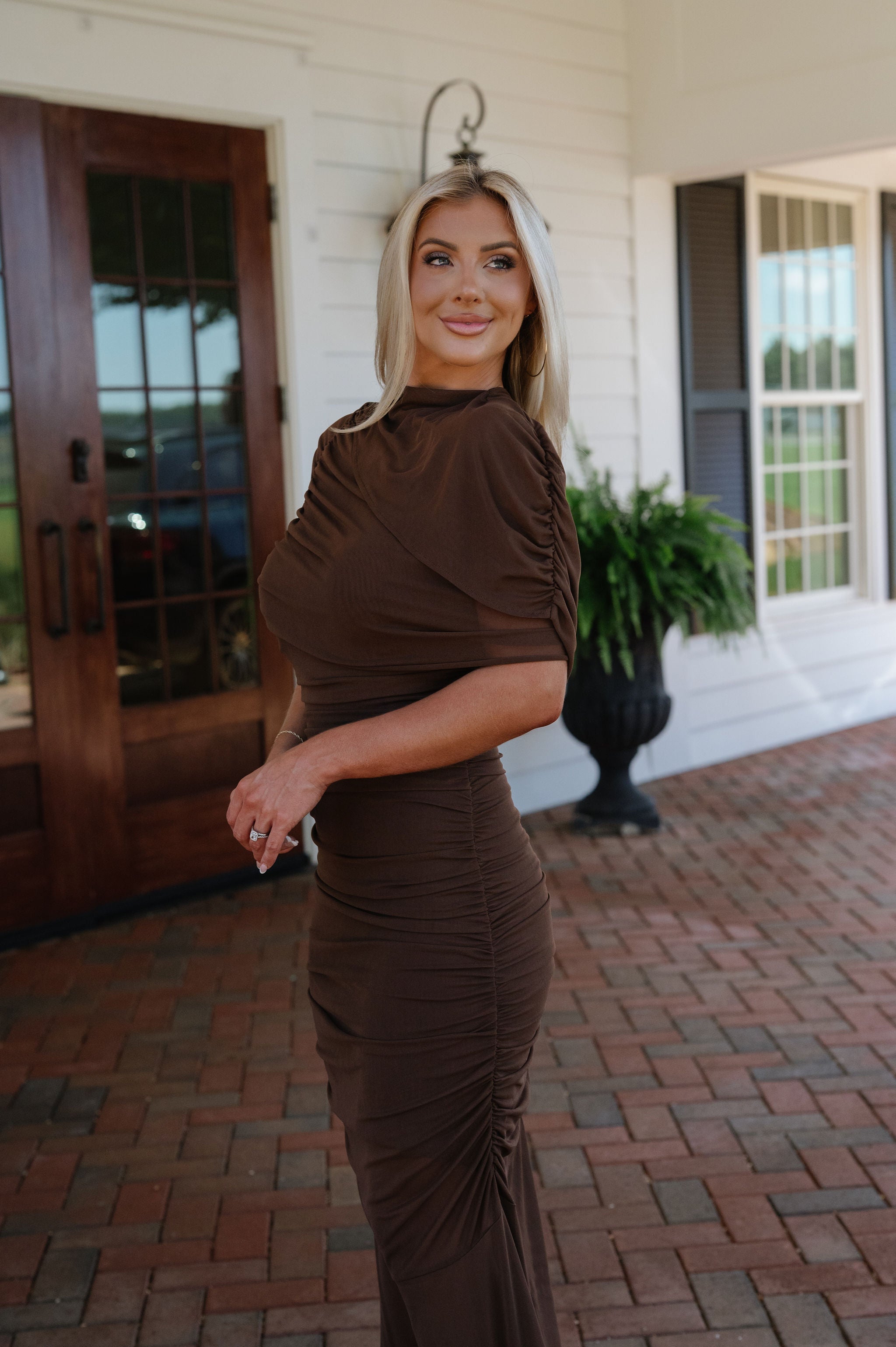Camila Mesh Maxi Dress-Brown