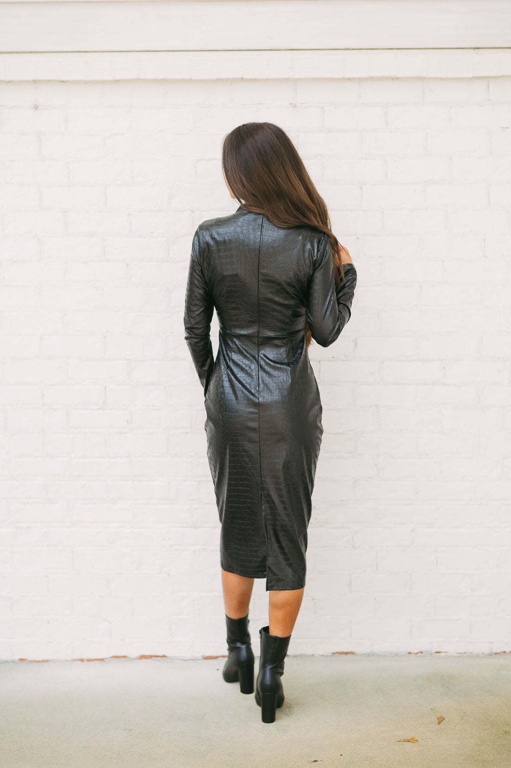 Faux Leather Animal Printed Midi Dress