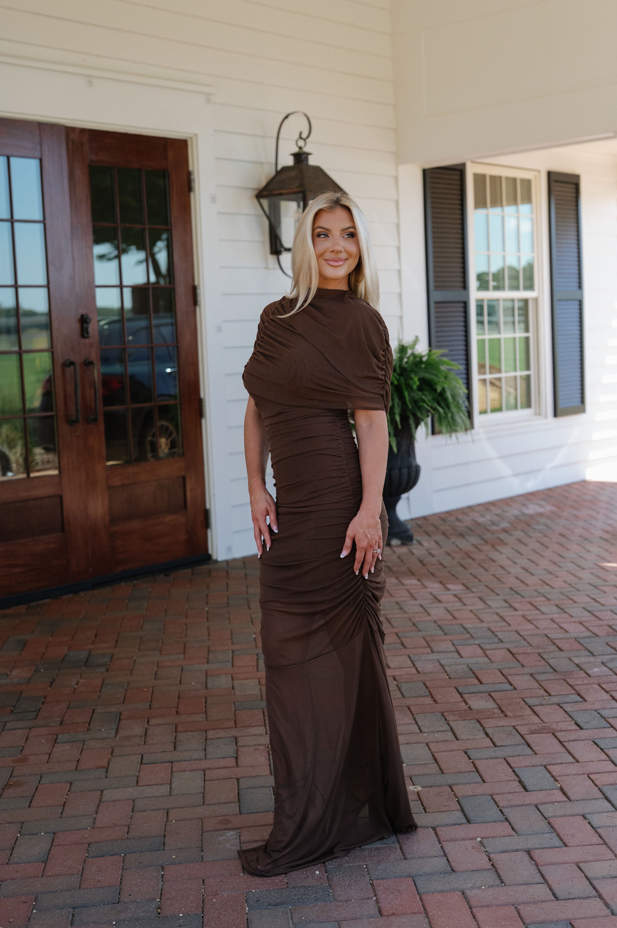 Camila Mesh Maxi Dress-Brown