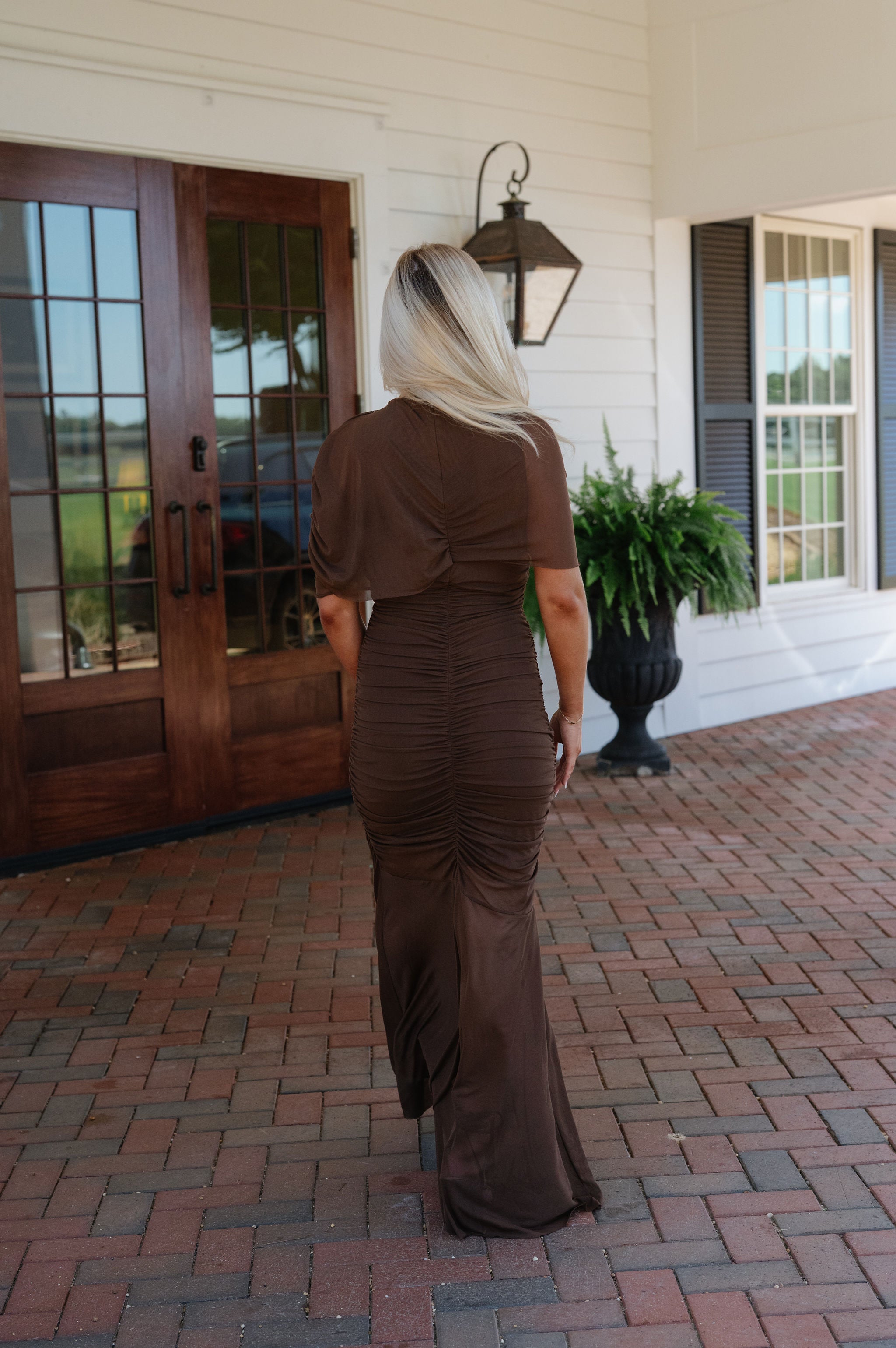 Camila Mesh Maxi Dress-Brown