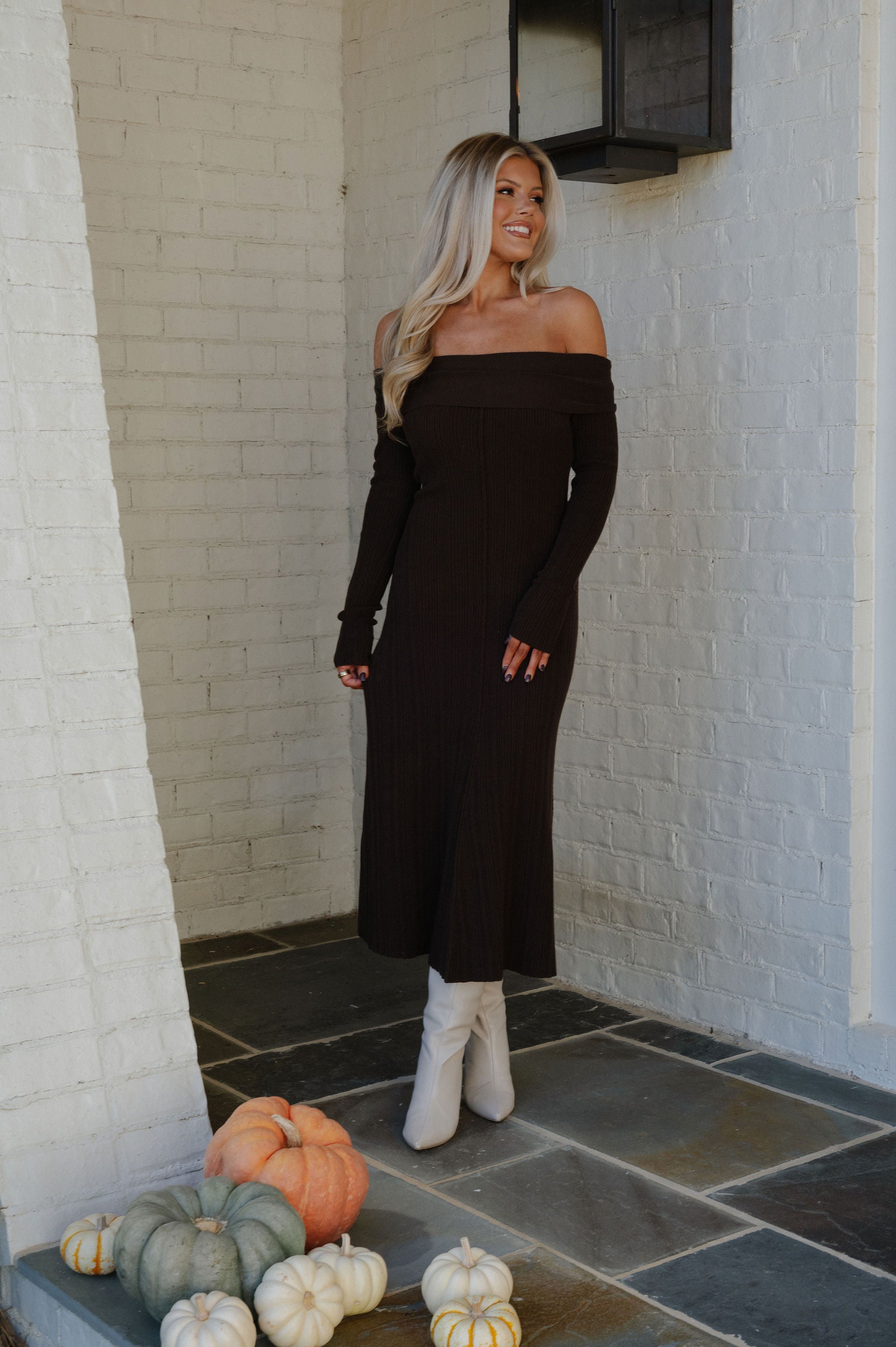 Reenie OTS Dress-Dark Brown
