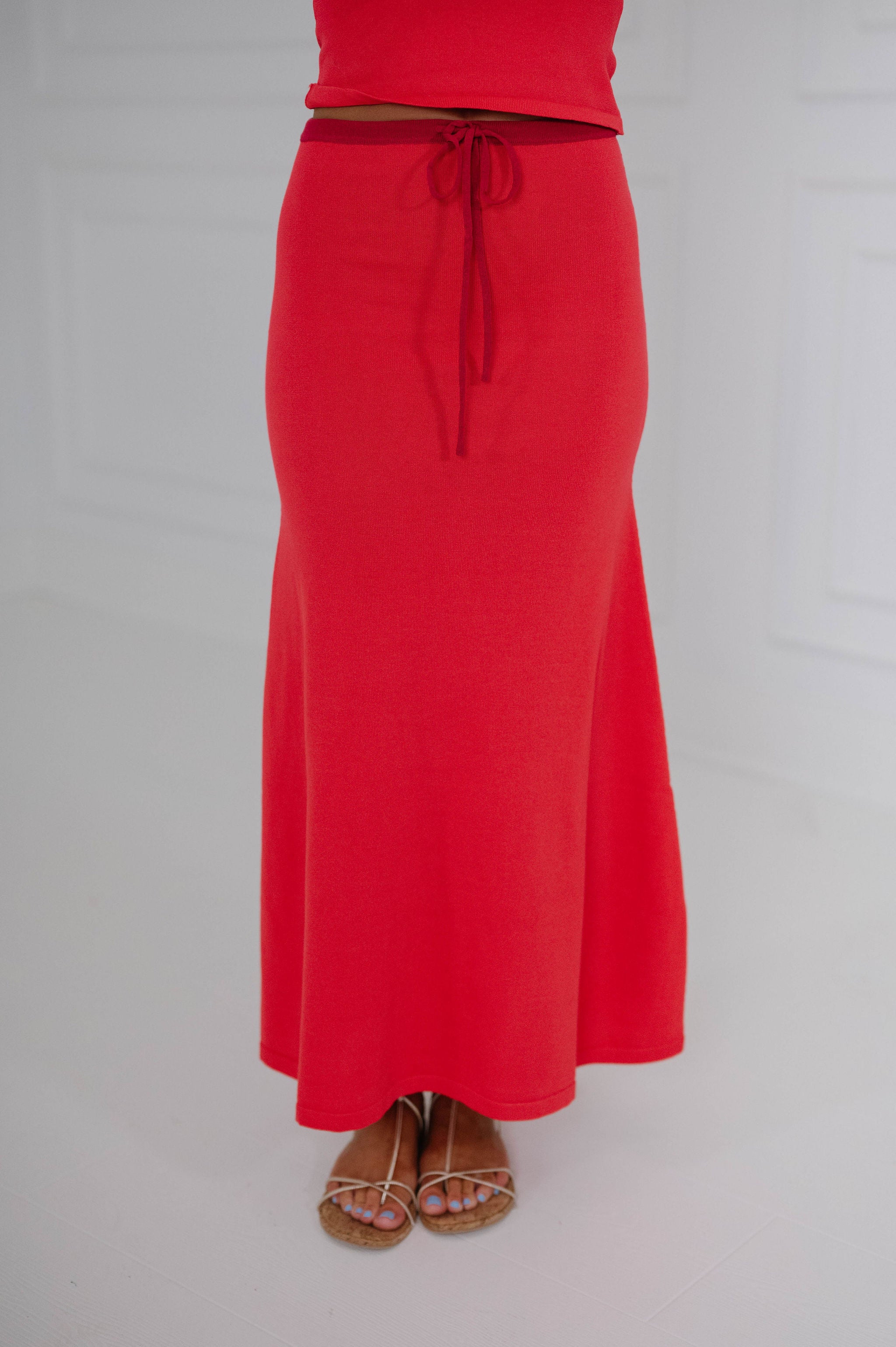 Vivid Midi Skirt Set-Red
