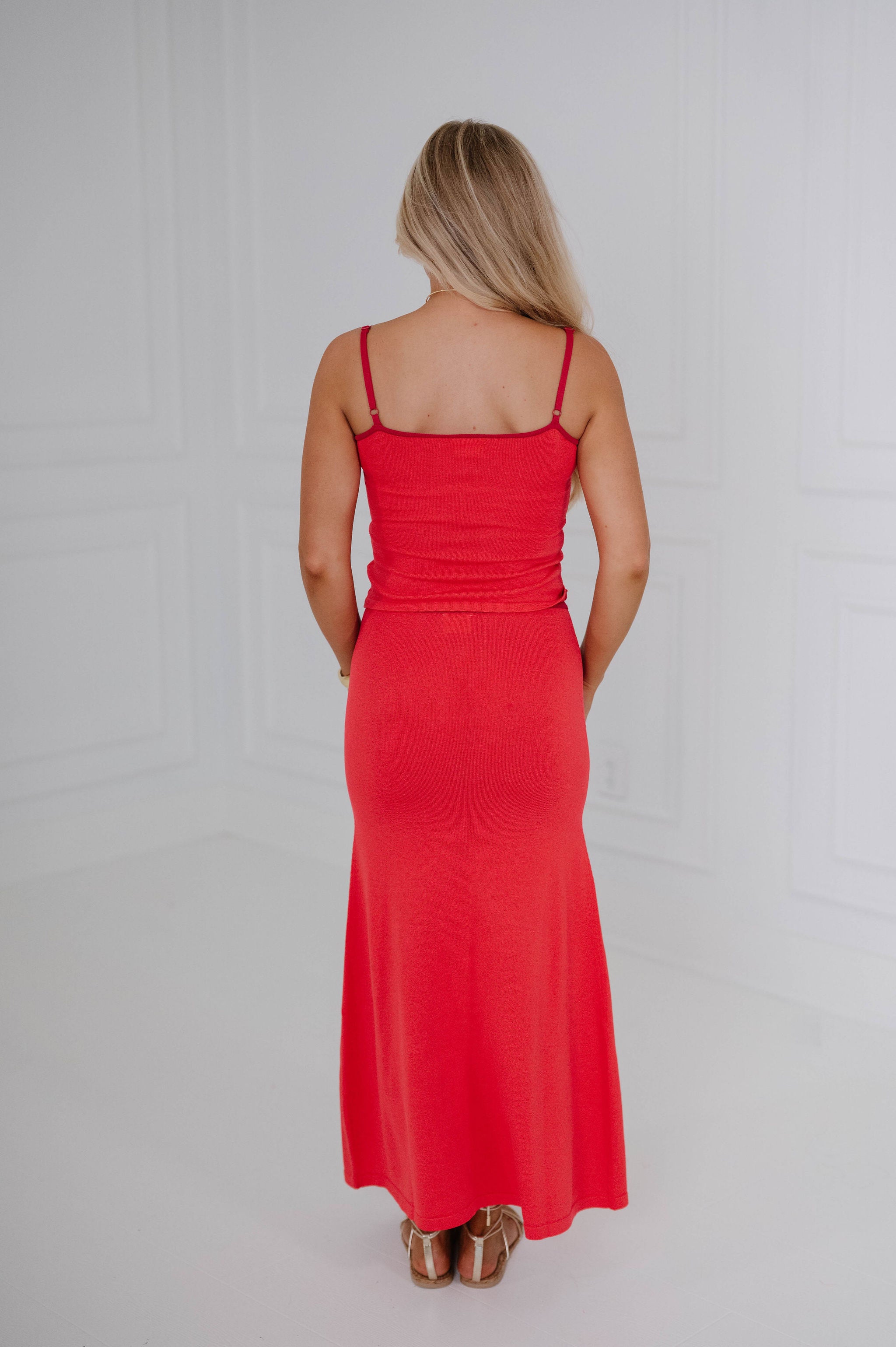 Vivid Midi Skirt Set-Red