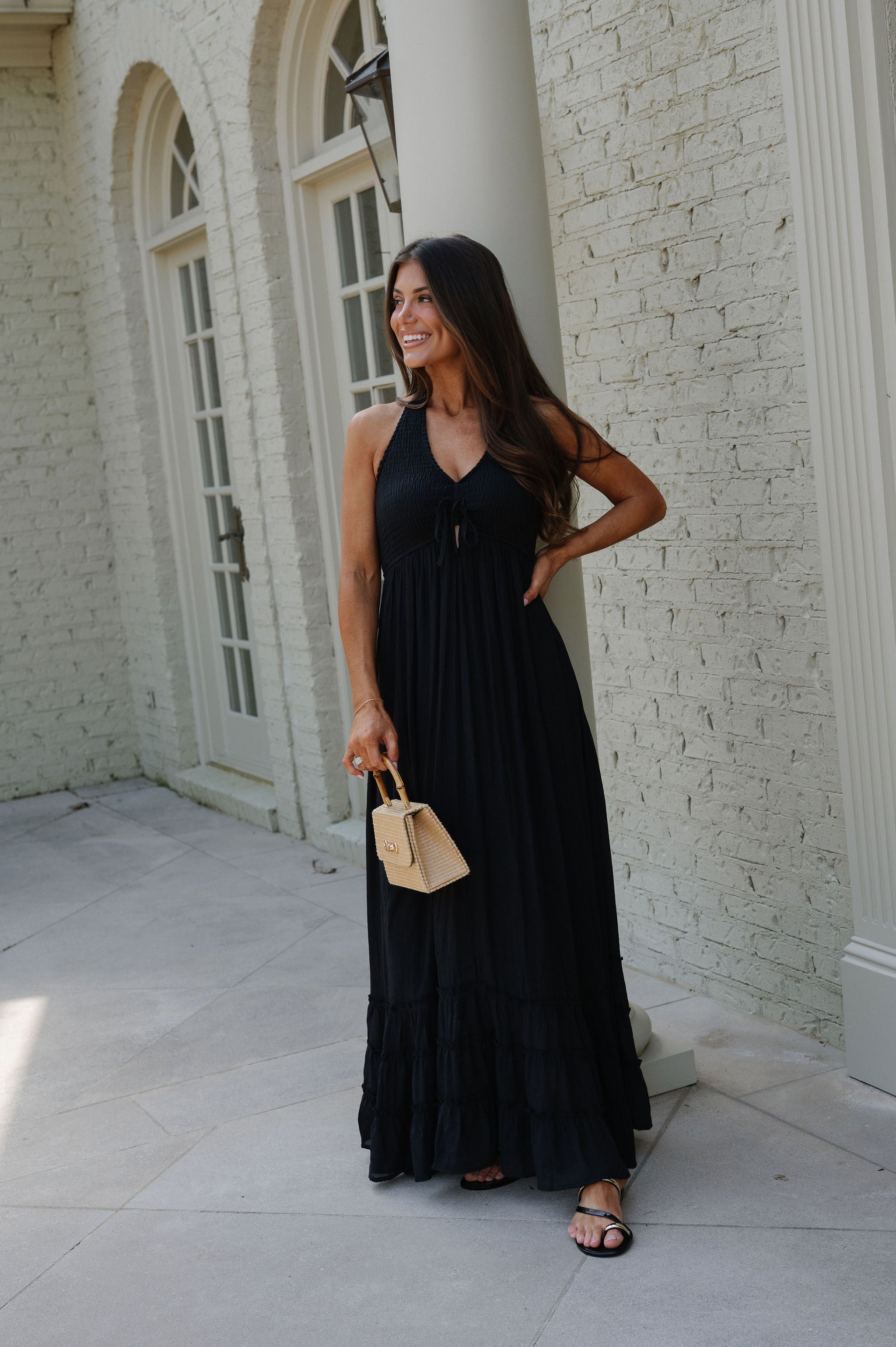 Greer Smocked Maxi Dress-Black Greer Smocked Maxi Dress-Black