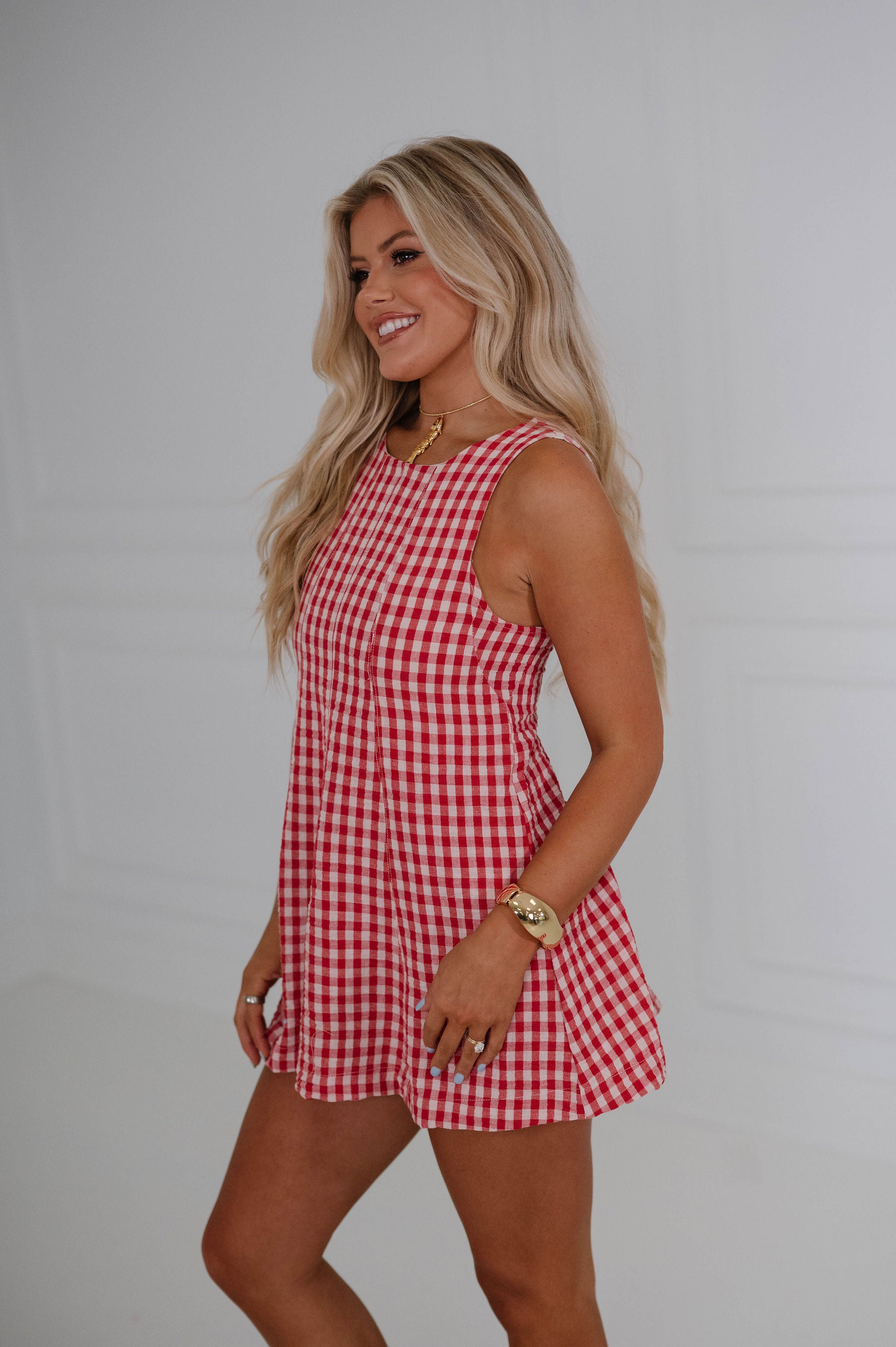 Flared Hem Mini Romper-Red
