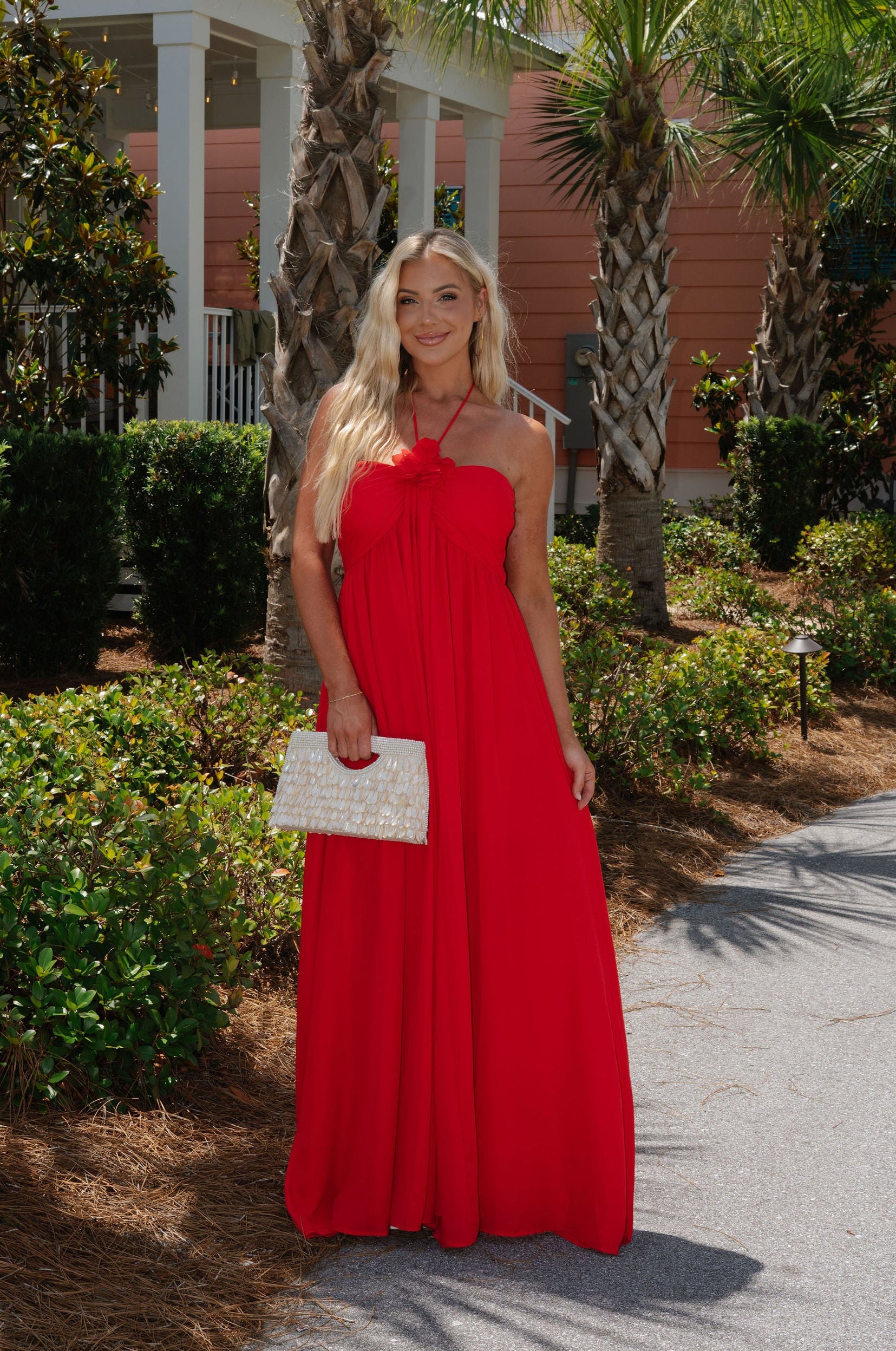 Hudson Floral Detail Maxi Dress-Red