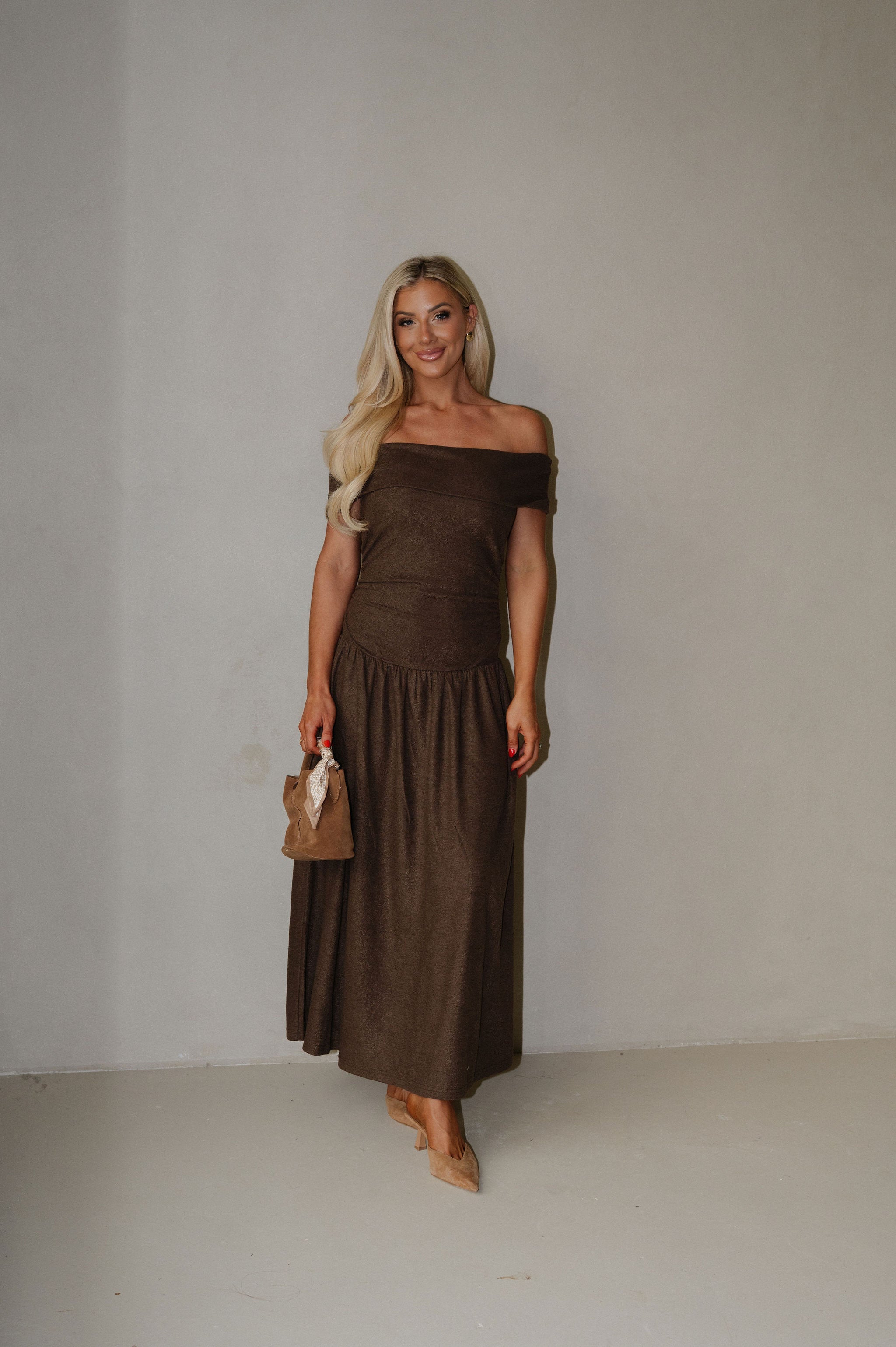 Brooke OTS Low Waist Maxi Dress-Brown