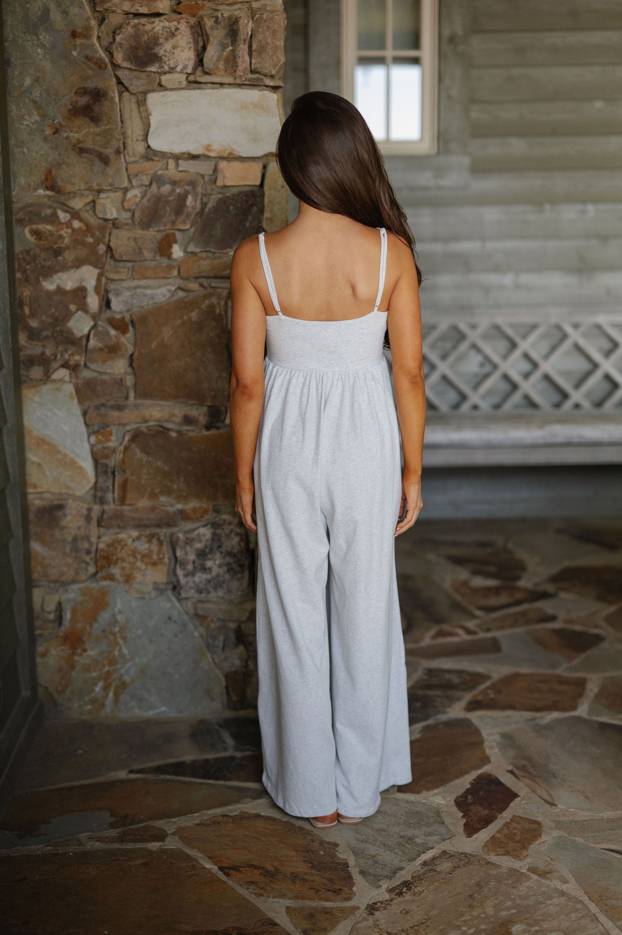 Strappy Empire Wide Leg Jumpsuit-Light Grey