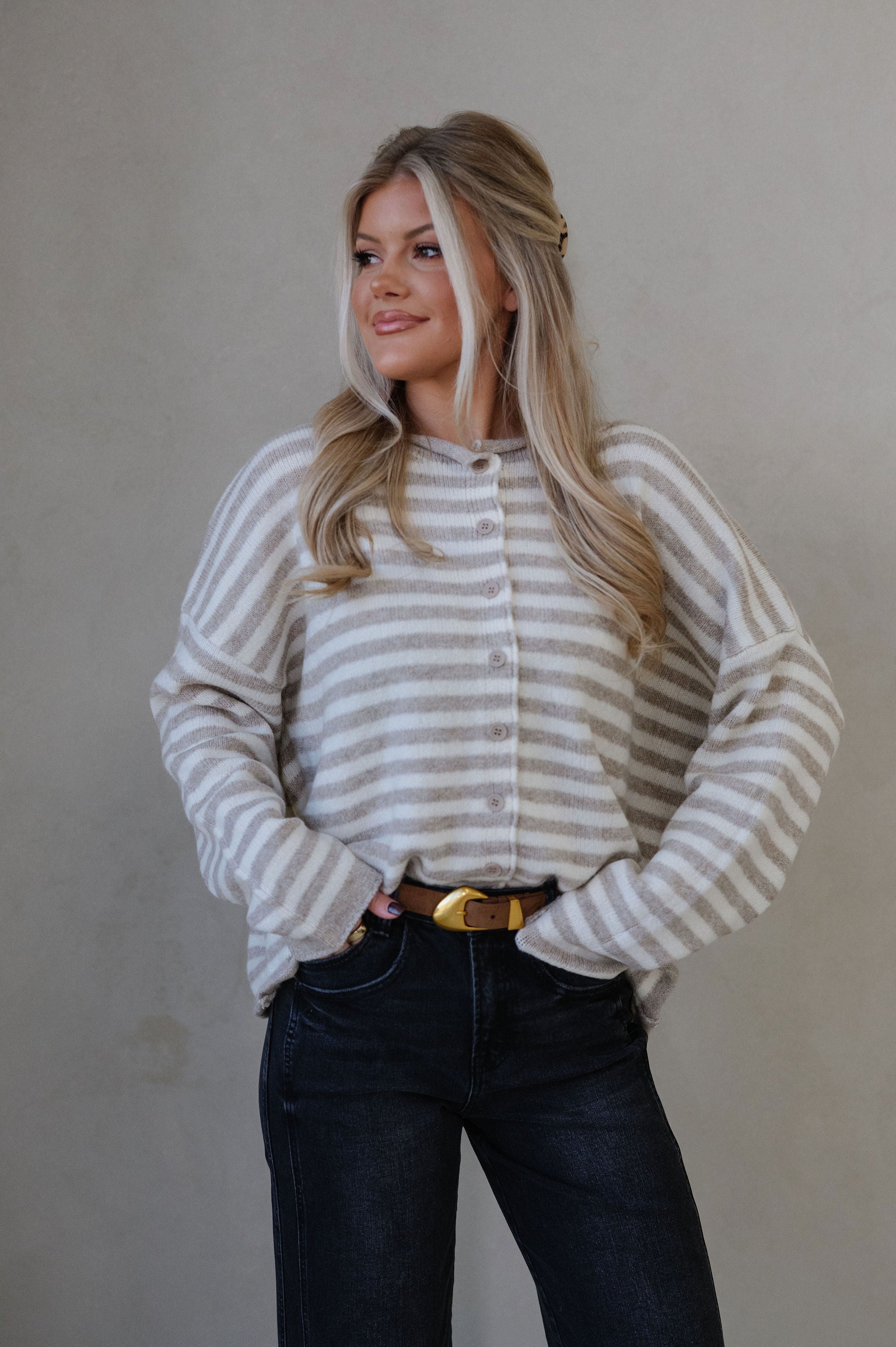 Kelsey Cardigan-Taupe/Ivory