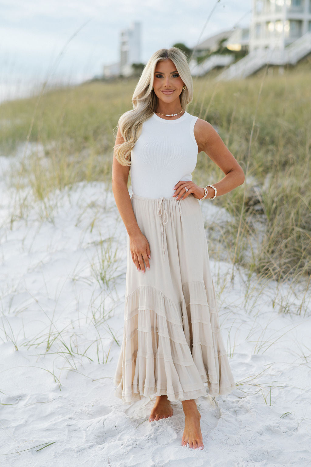 PREORDER Front Tie Wave Tiered Skirt-Natural PREORDER 4/30