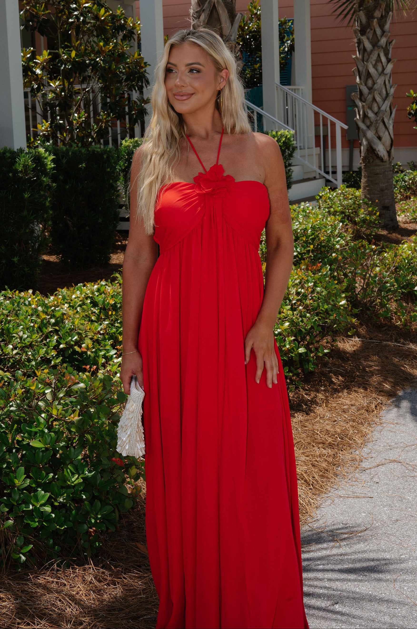 Hudson Floral Detail Maxi Dress-Red