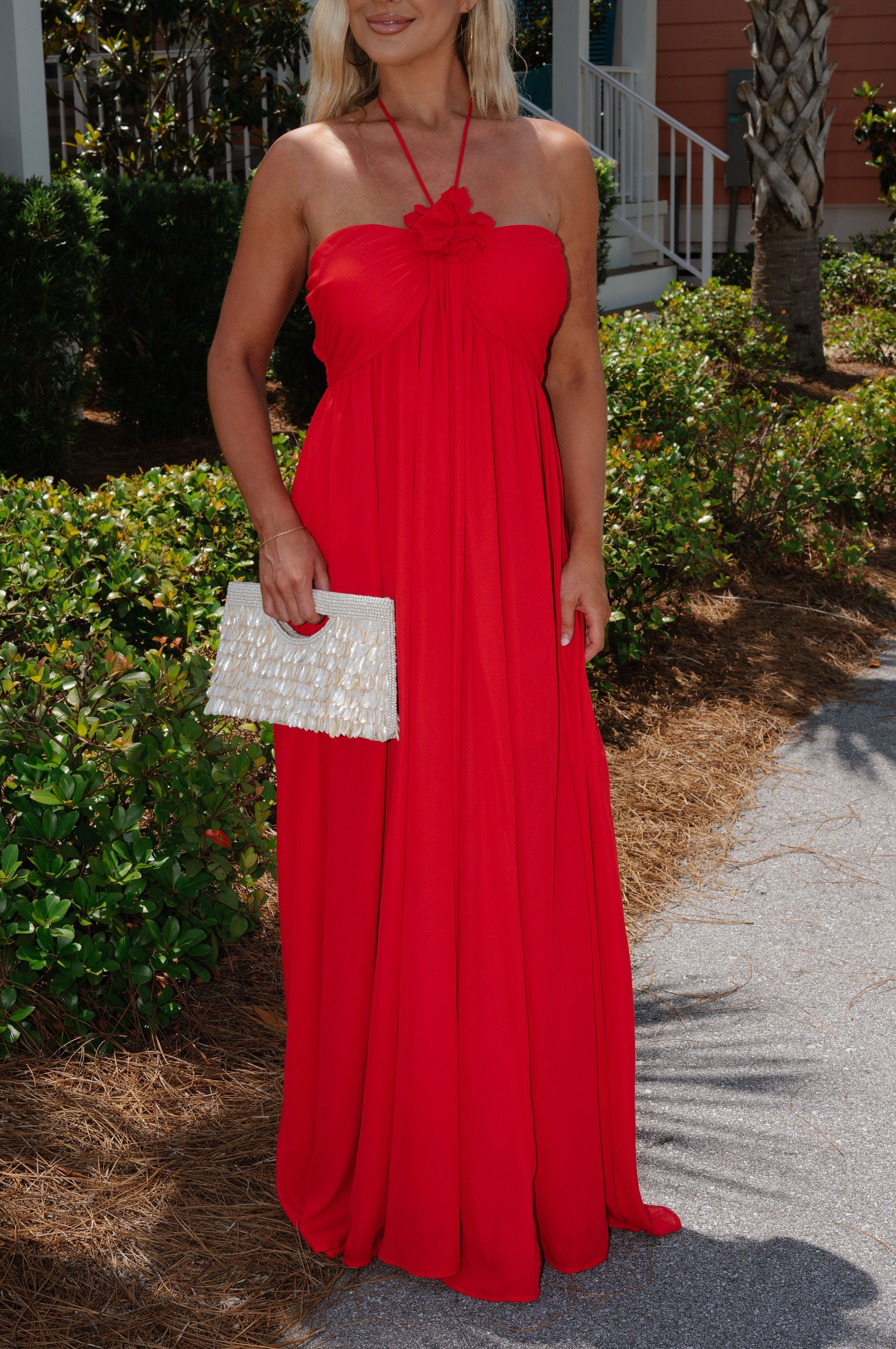 Hudson Floral Detail Maxi Dress-Red
