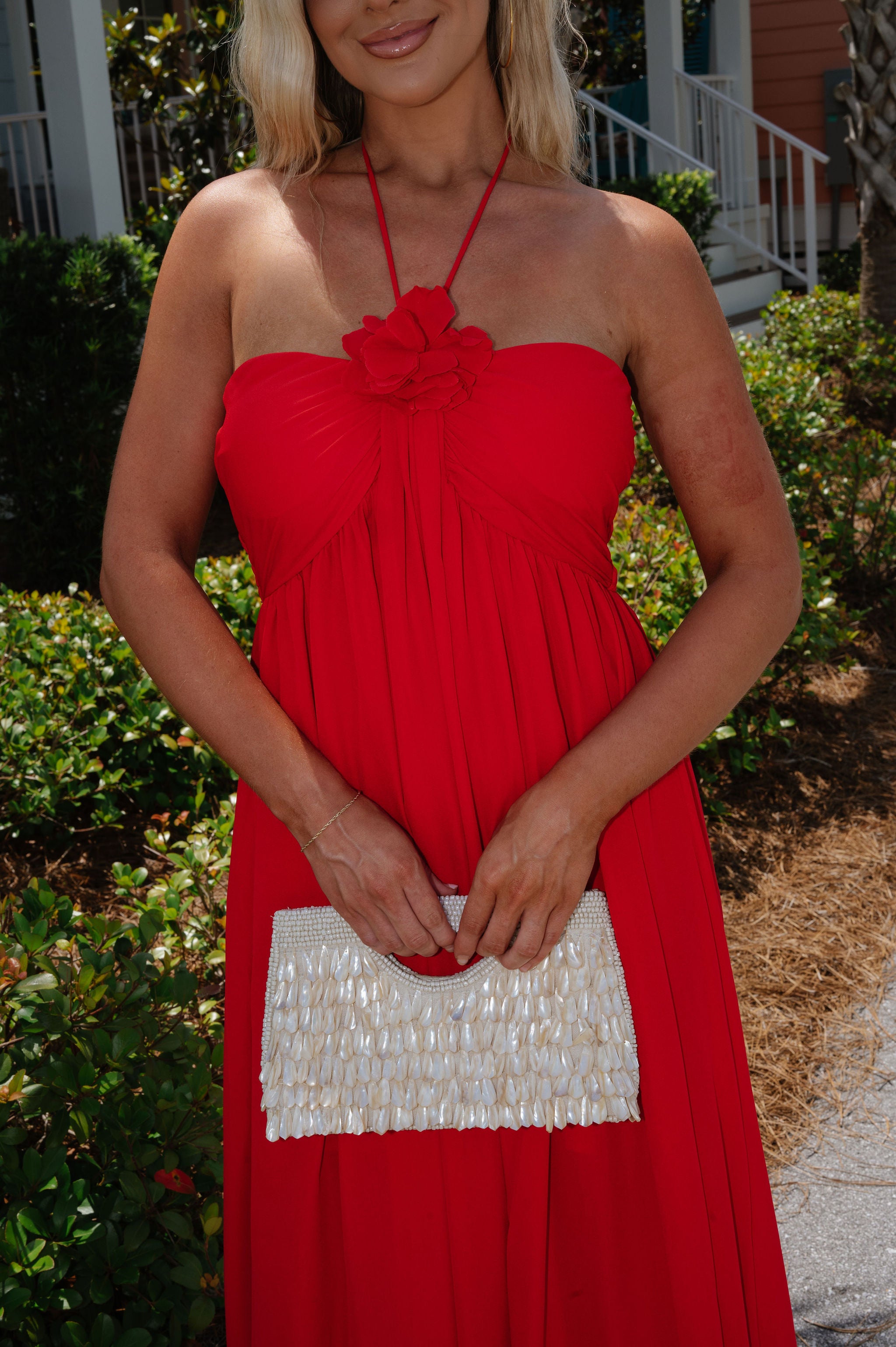 Hudson Floral Detail Maxi Dress-Red