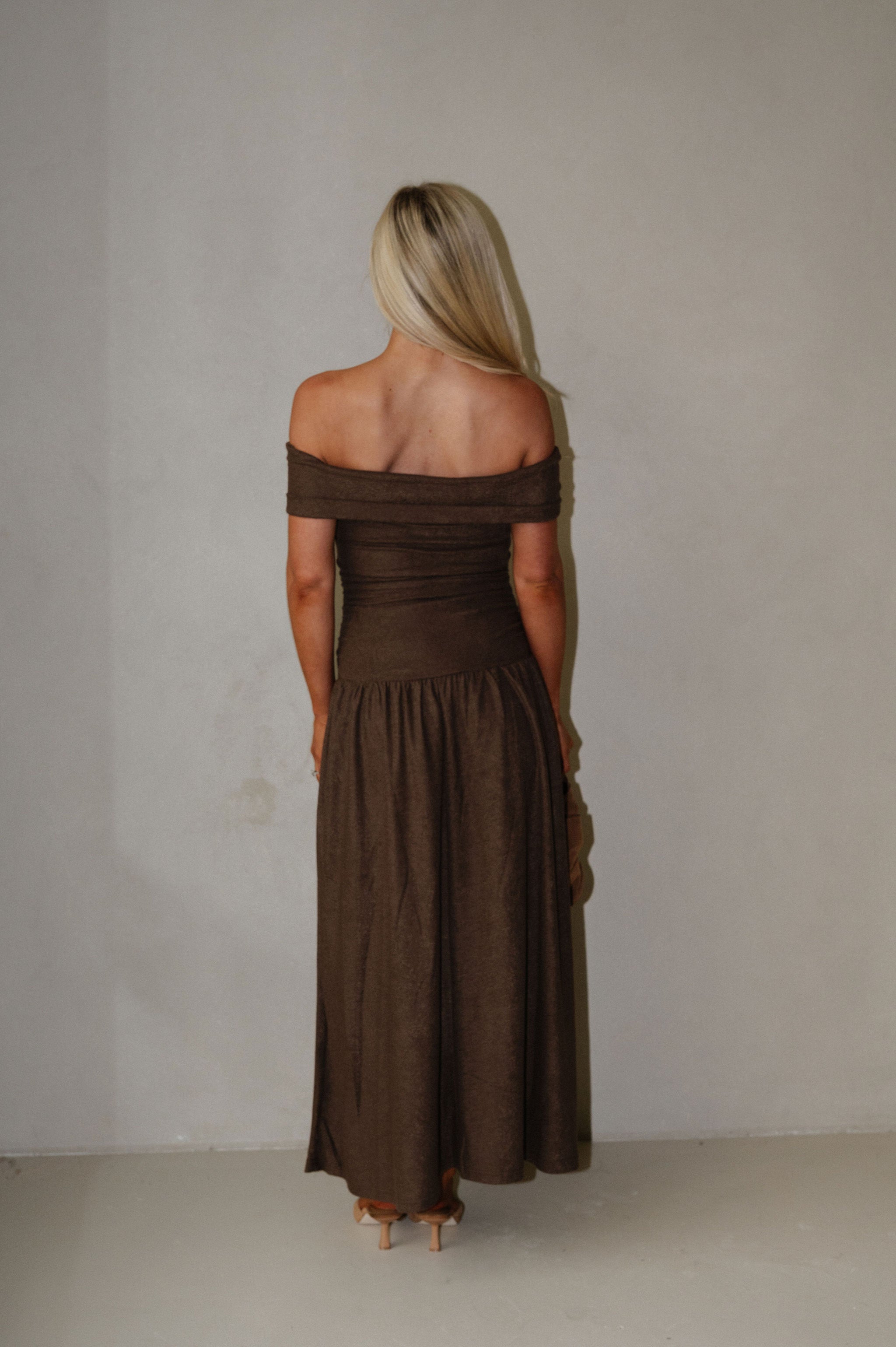 Brooke OTS Low Waist Maxi Dress-Brown