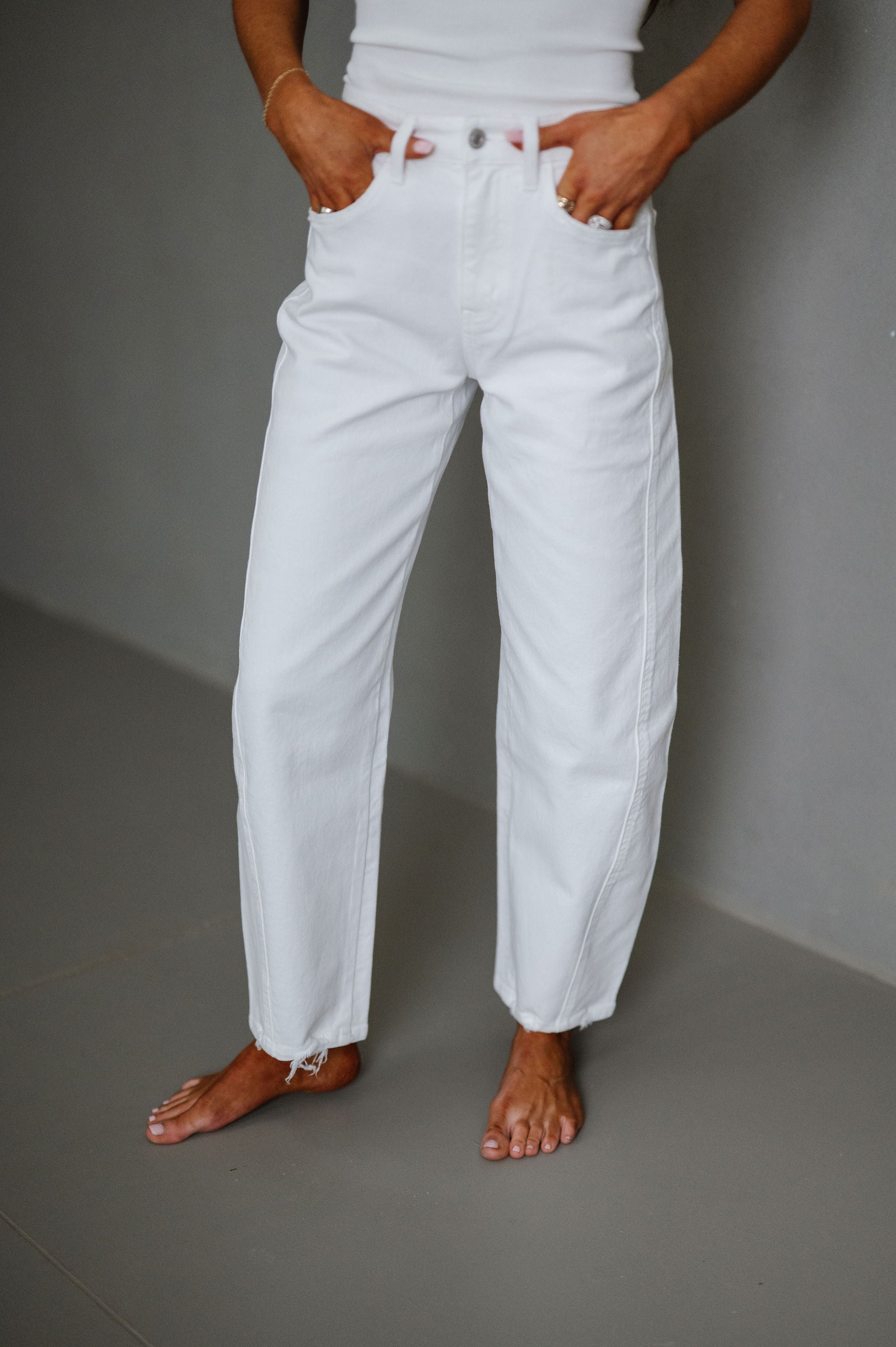 Lainey High Rise Barrel Jeans-Optic White