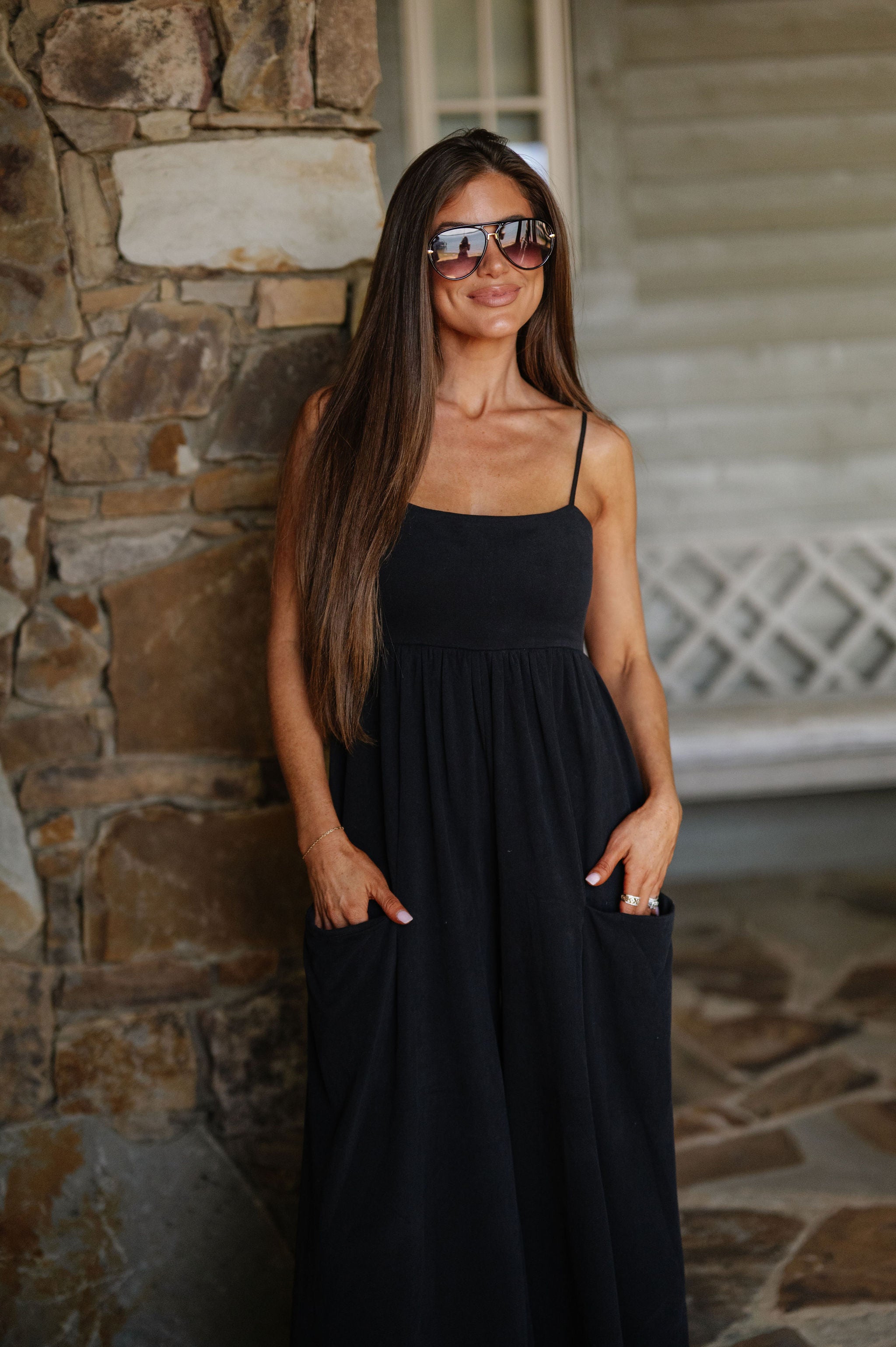 Strappy Empire Wide Leg Jumpsuit-Black