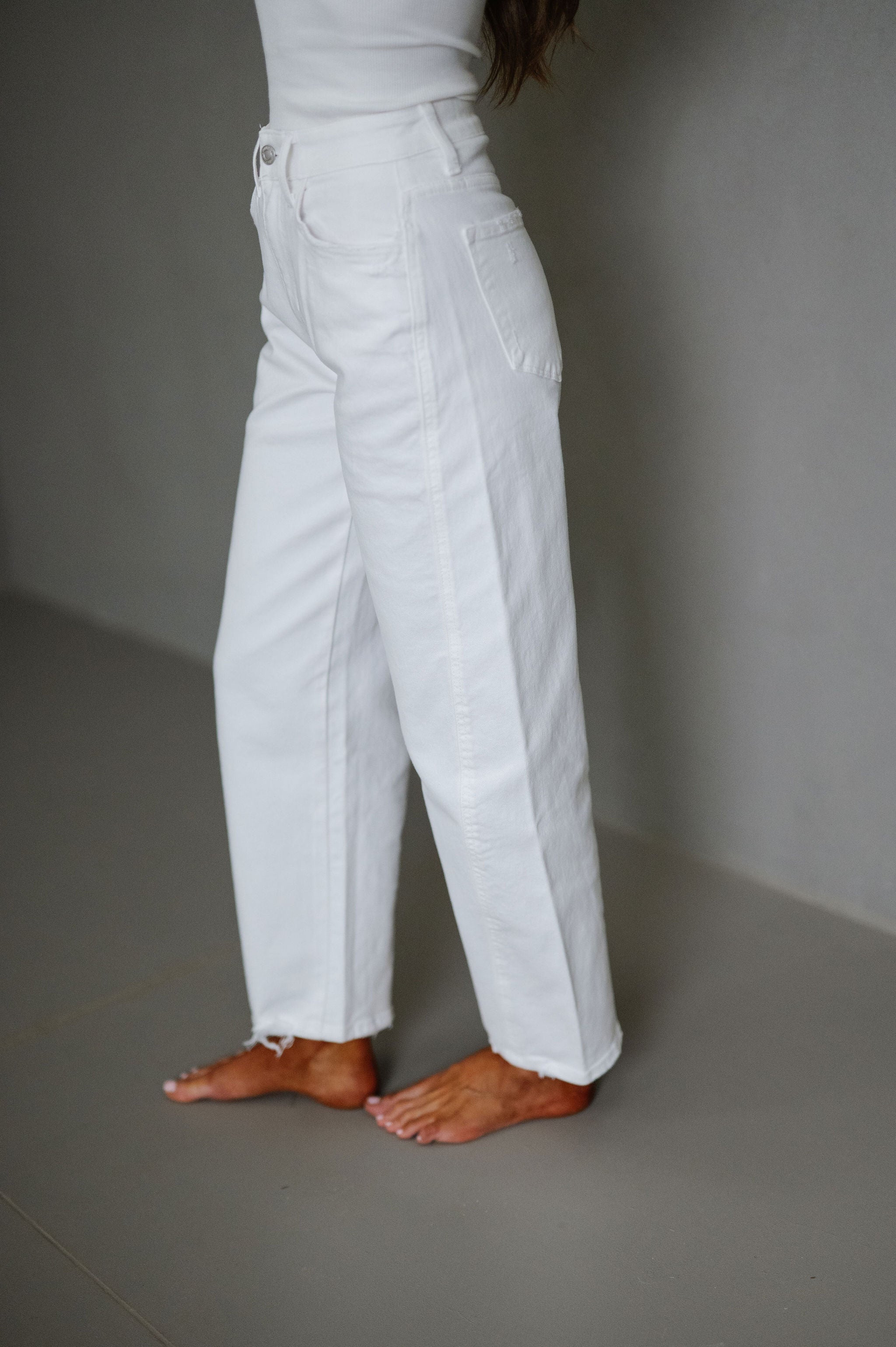 Lainey High Rise Barrel Jeans-Optic White