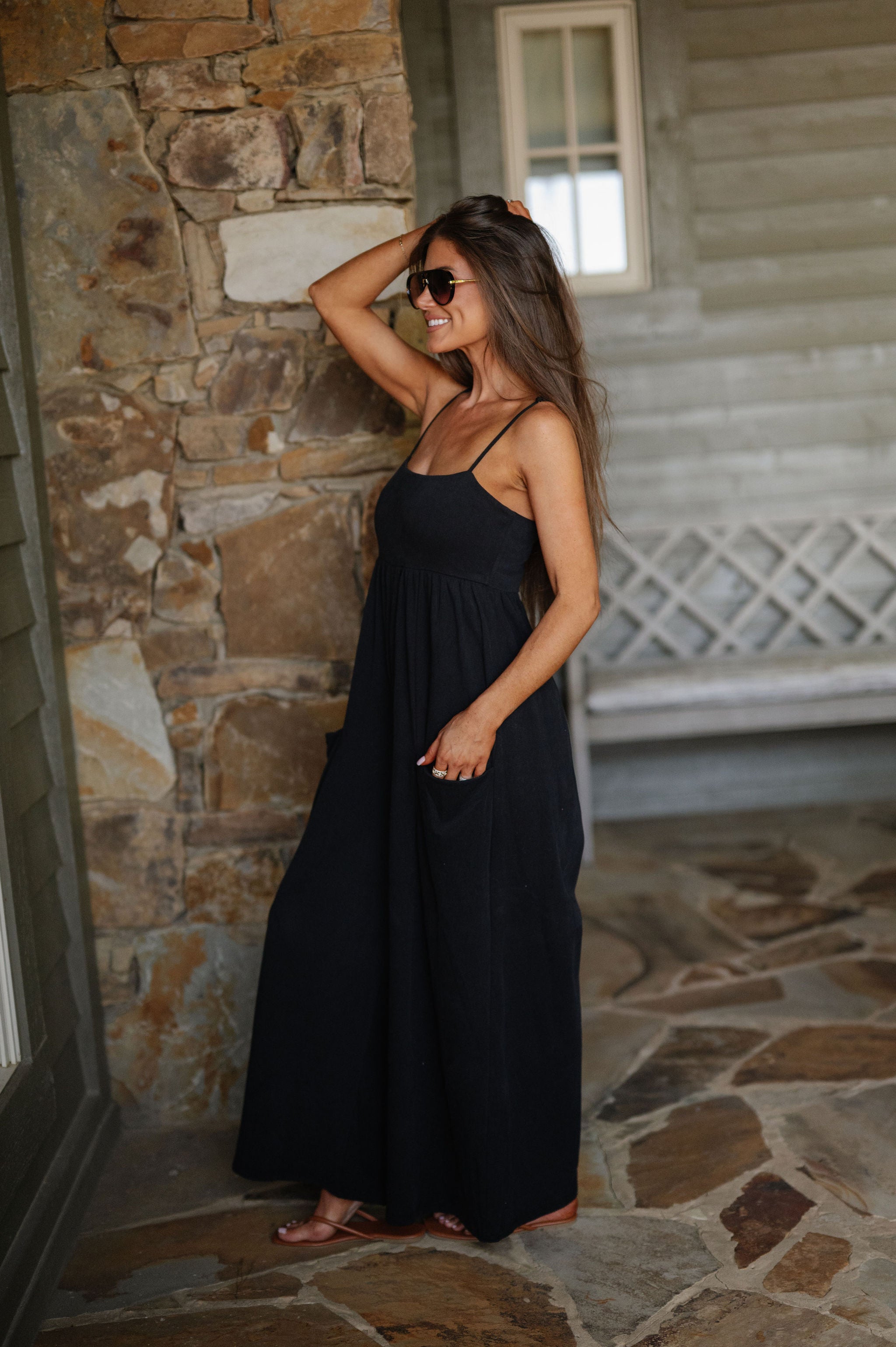 Strappy Empire Wide Leg Jumpsuit-Black