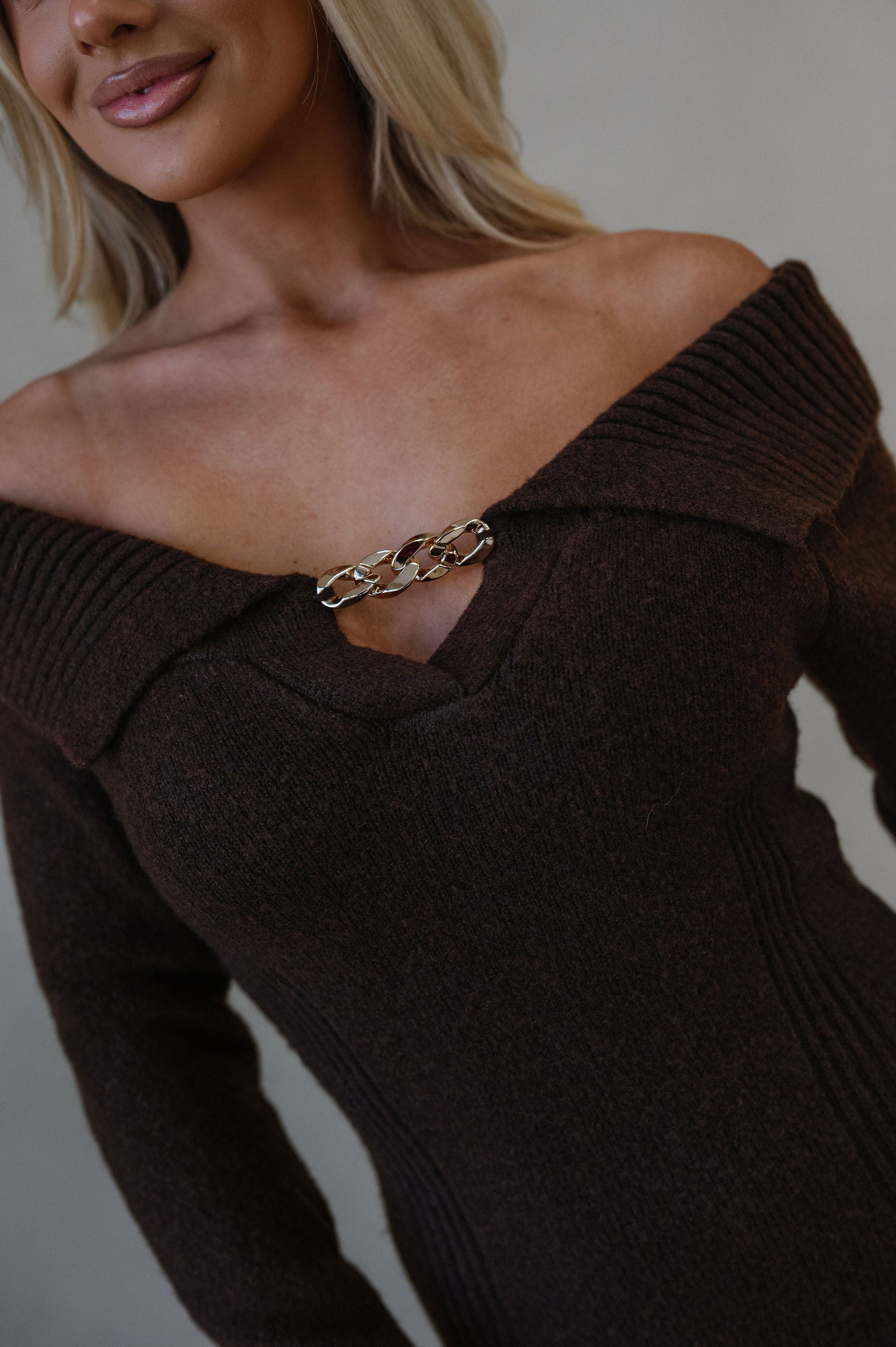 Ali OTS Knit Maxi Dress-Brown