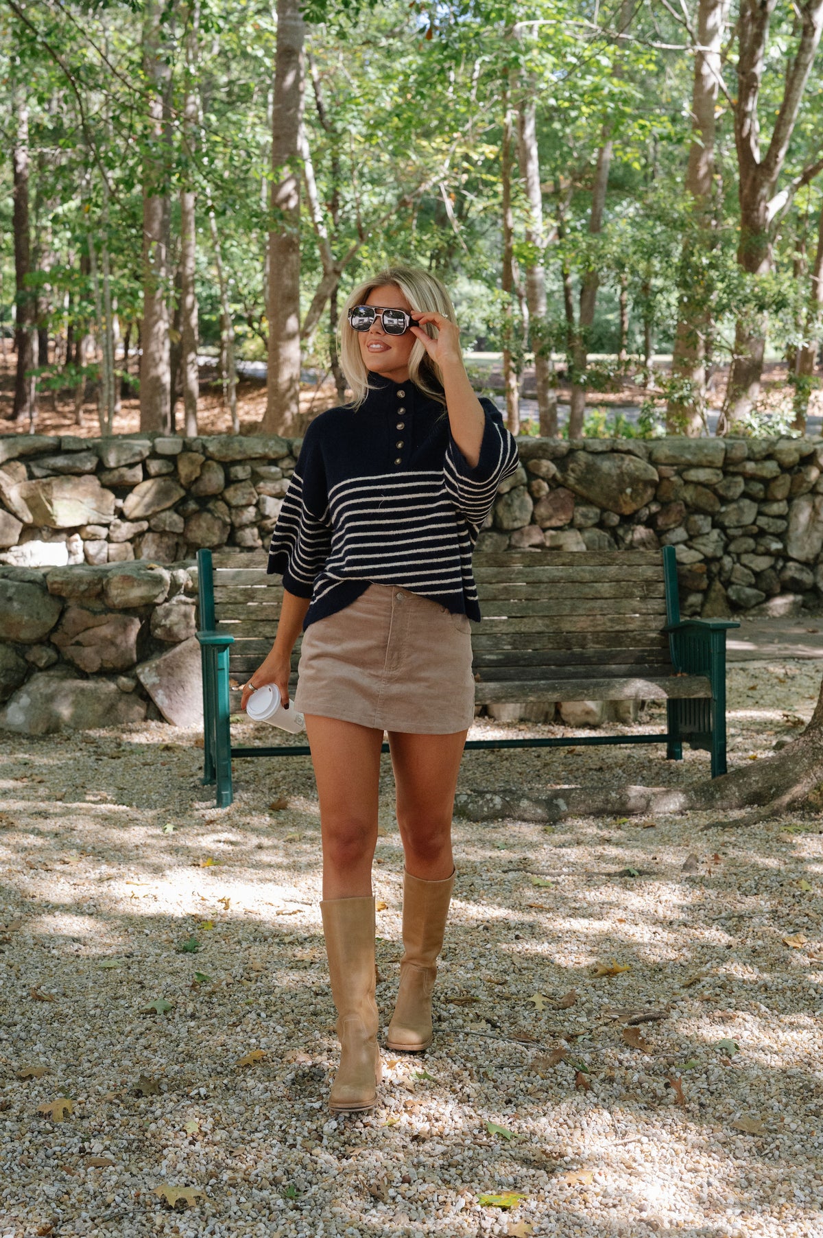 Palmer Striped Collared Sweater-Navy