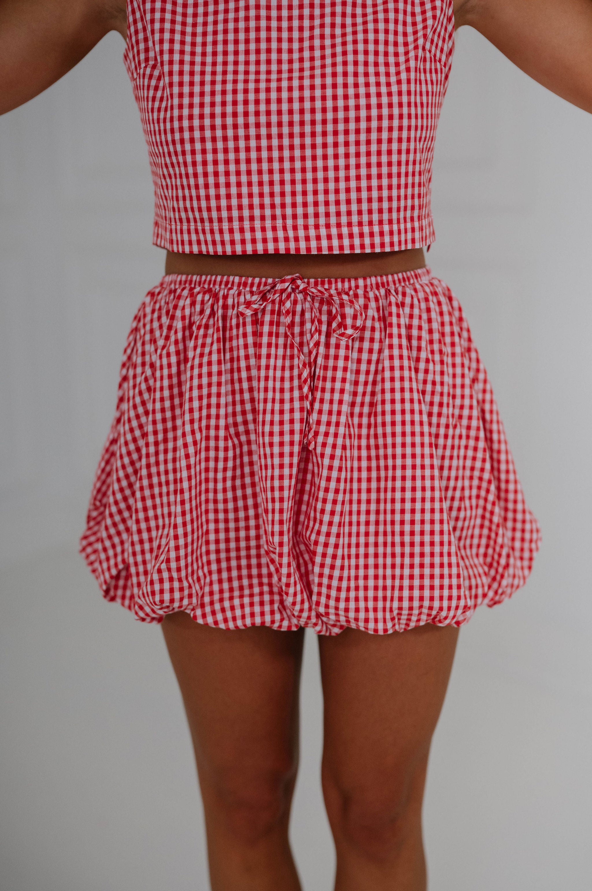 Gingham Bubble Skirt Set-Red