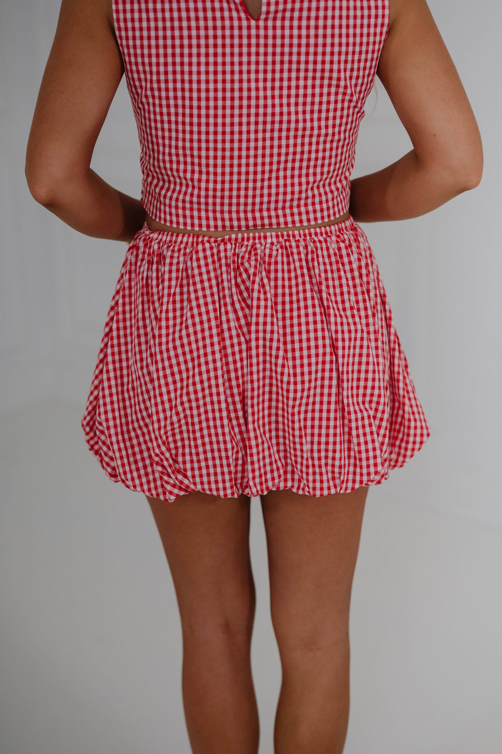 Gingham Bubble Skirt Set-Red