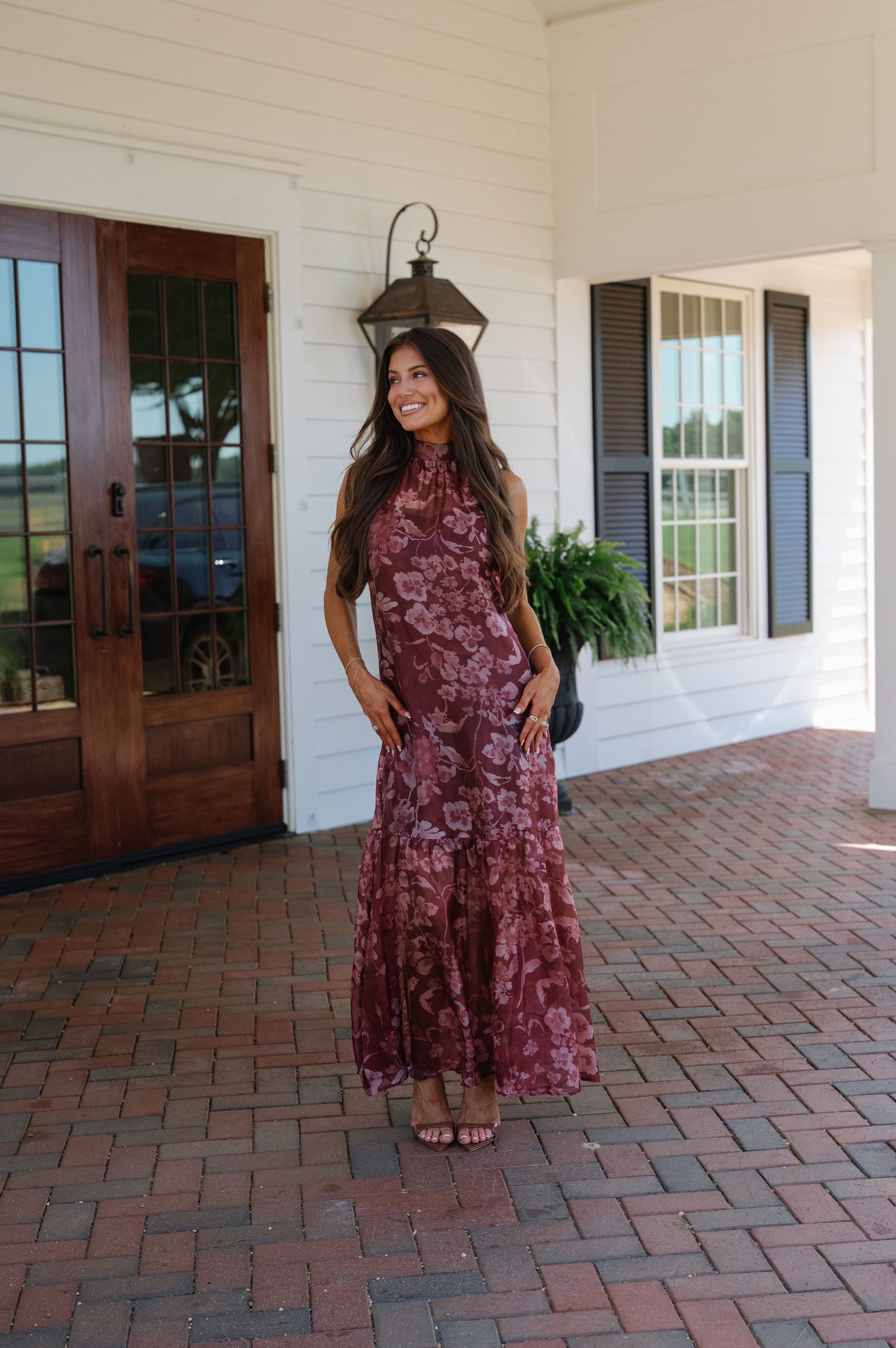 Margot Mock Neck Maxi Dress-Burnt Burgundy