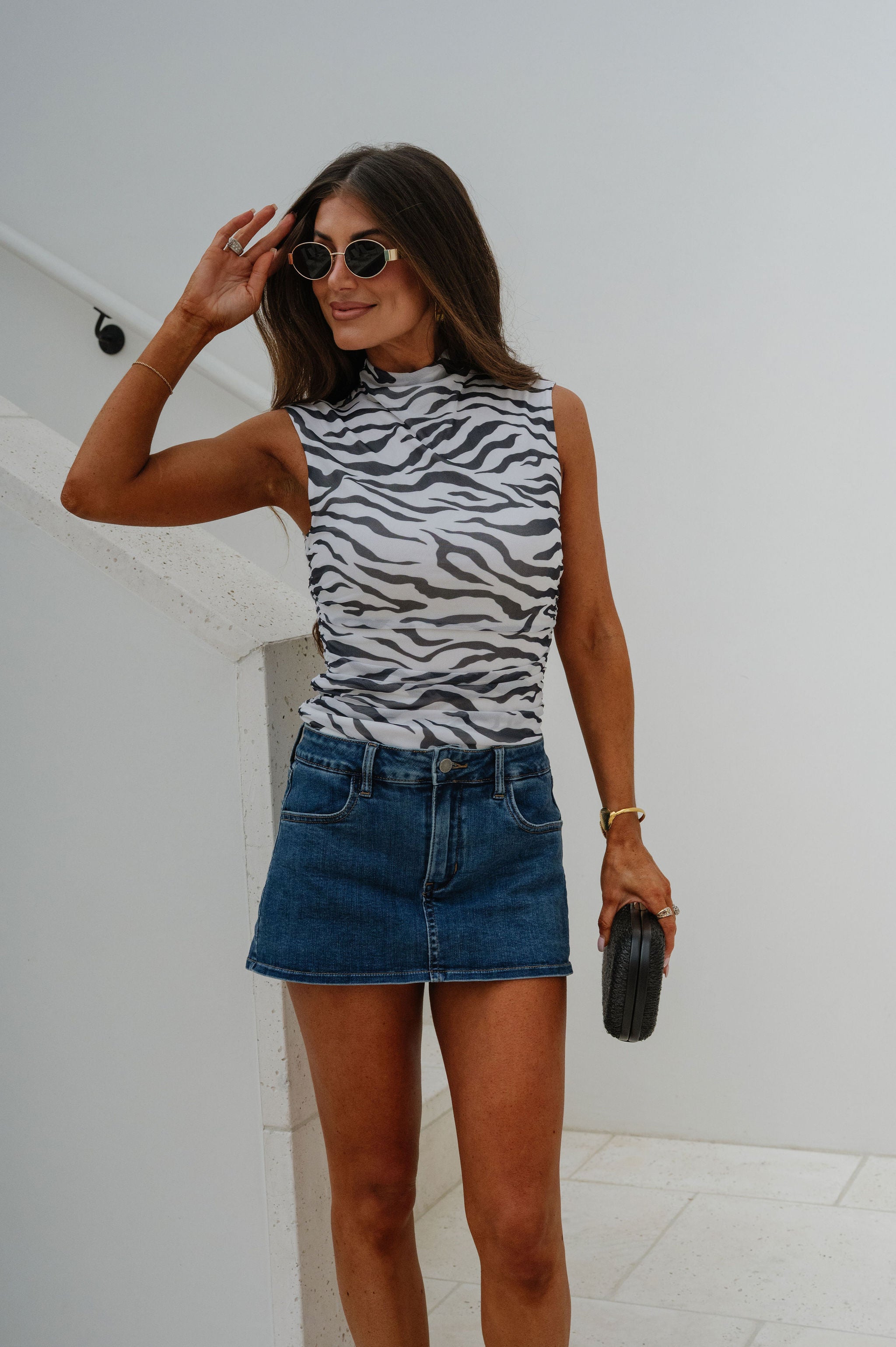 PREORDER//Ruched Mesh Top-Zebra//SHIPPING BY 5/11