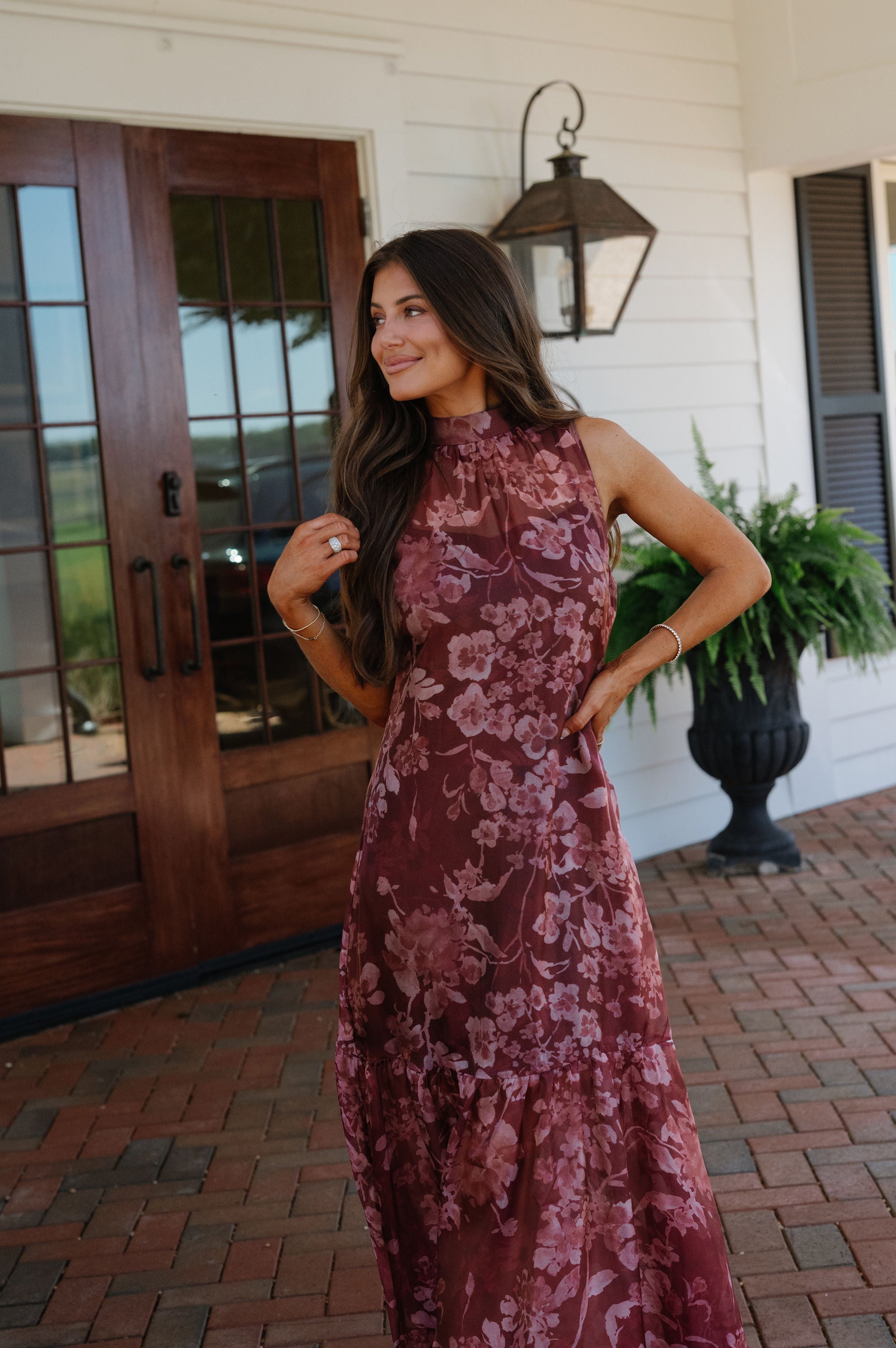 Margot Mock Neck Maxi Dress-Burnt Burgundy
