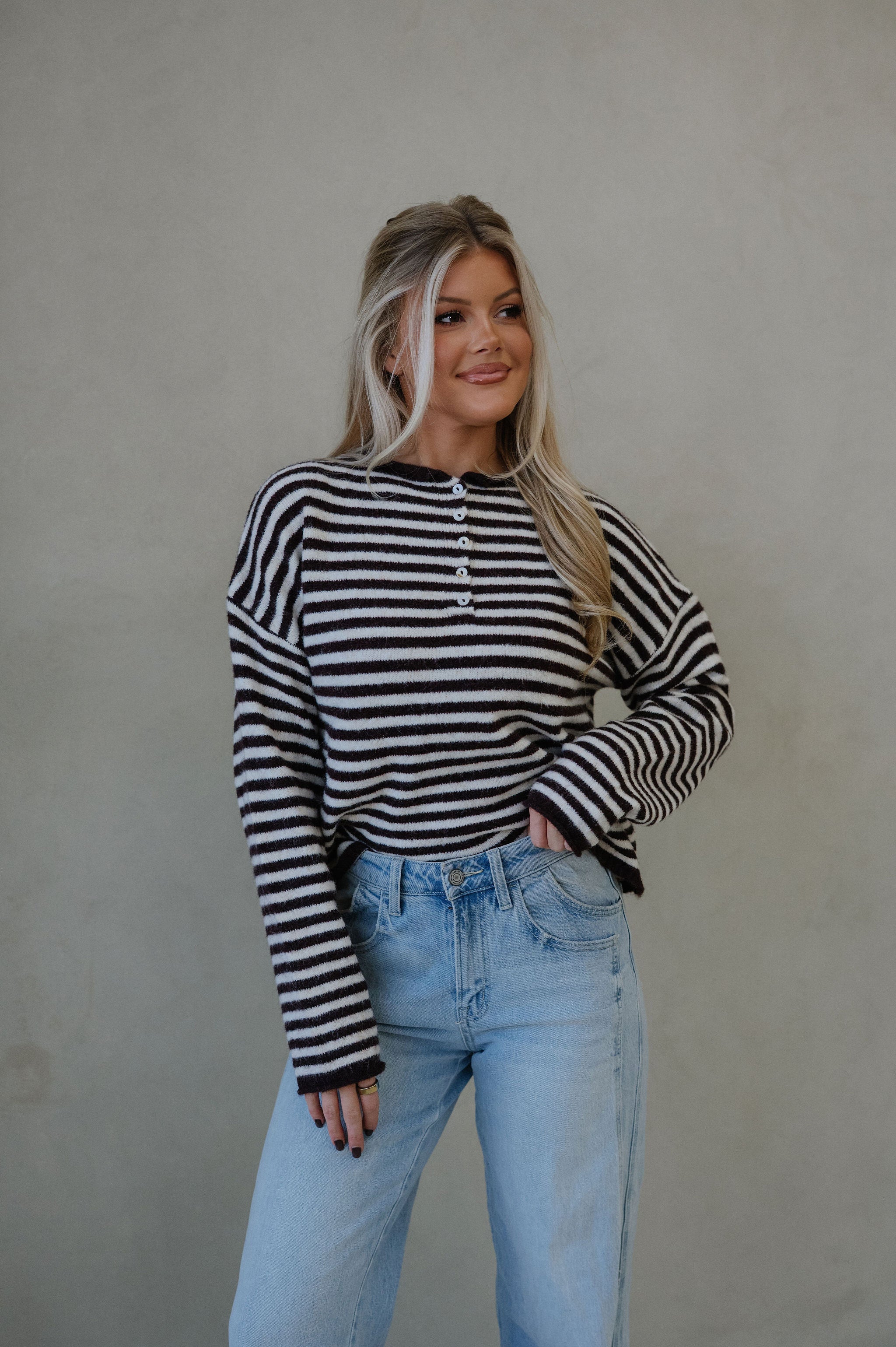 Baker Henley Sweater-Dark Wine