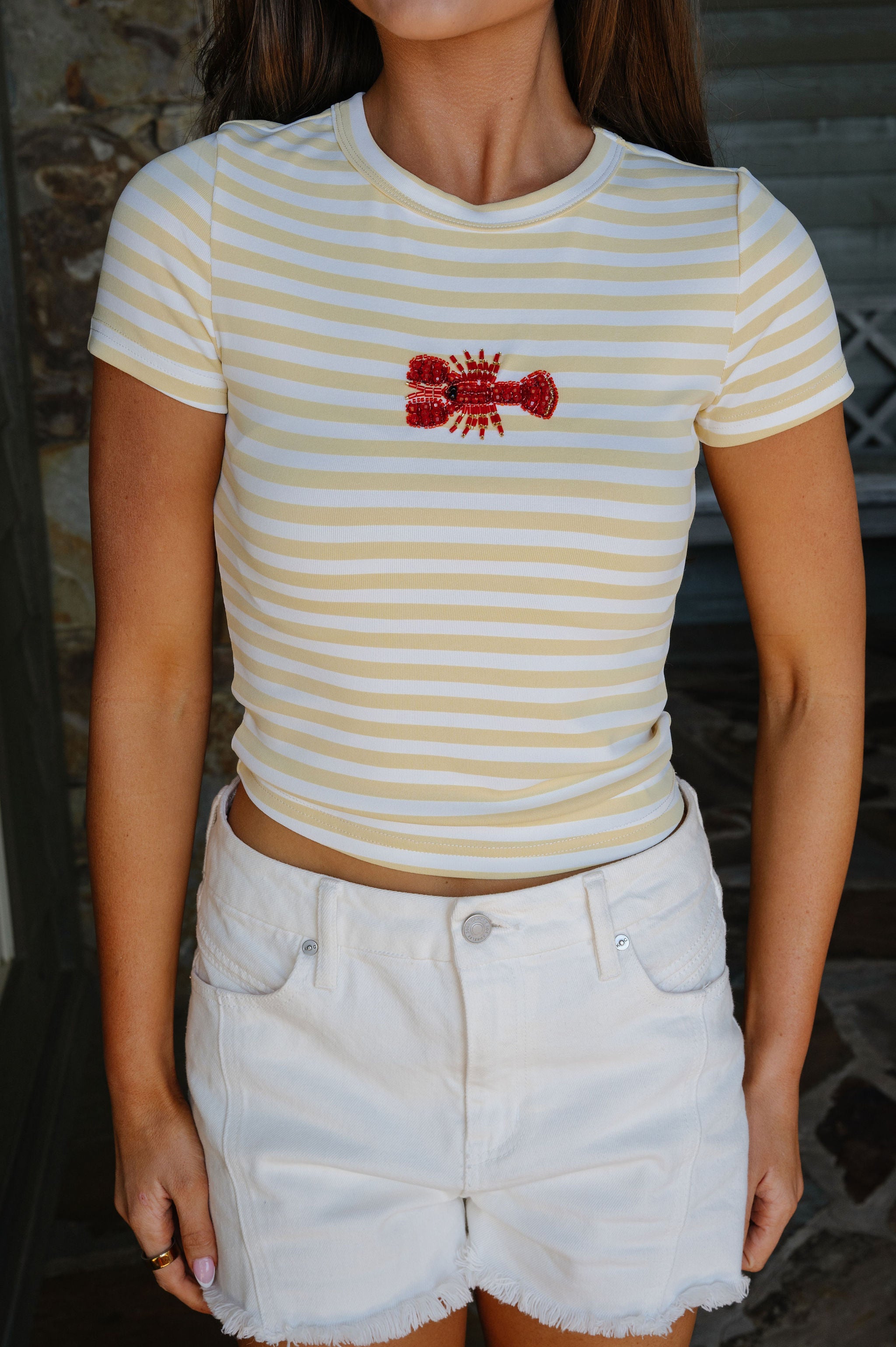 Zandra Lobster Beaded Tee-Yellow Multi