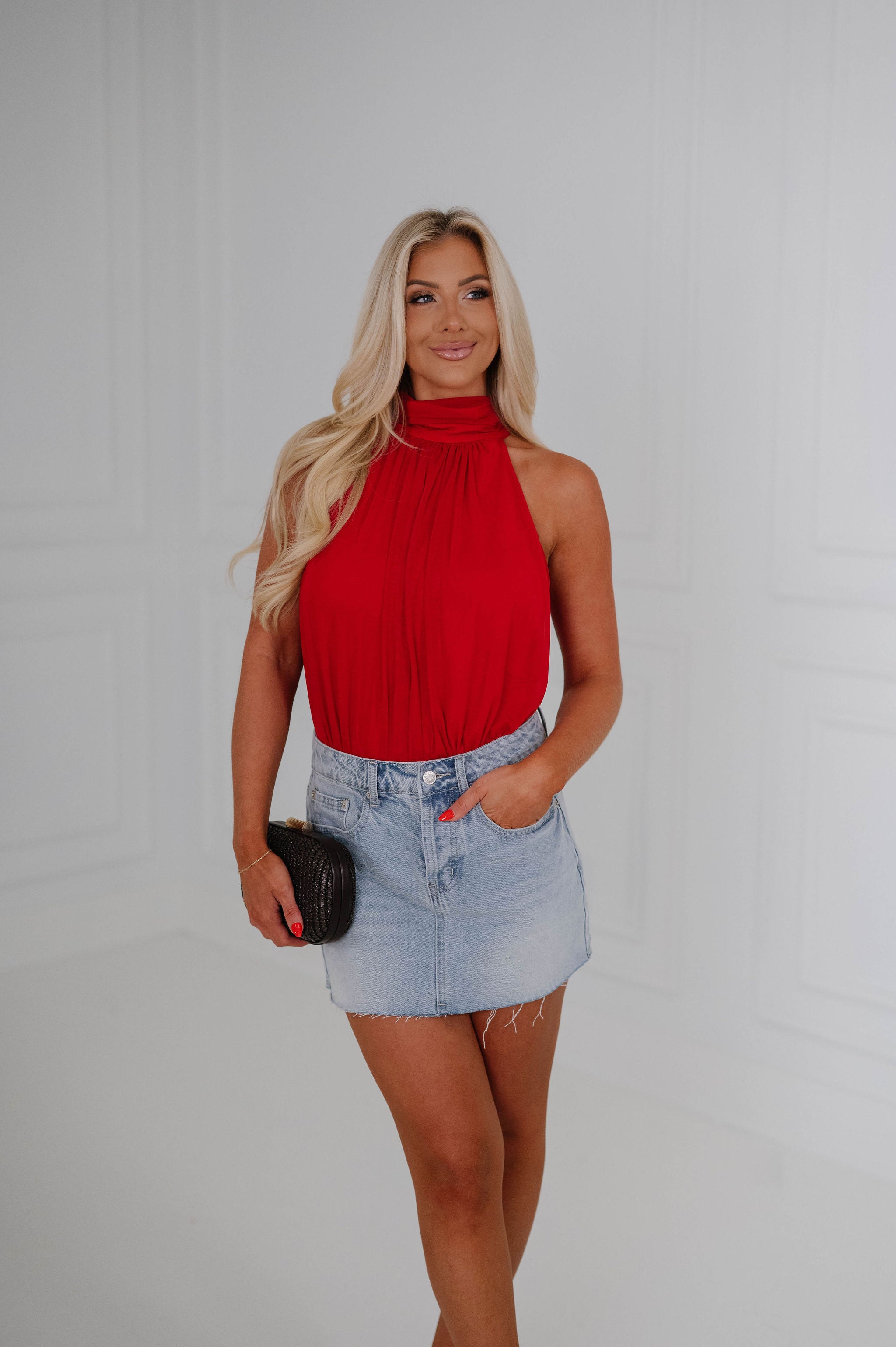 Claire Mockneck Bodysuit-Red