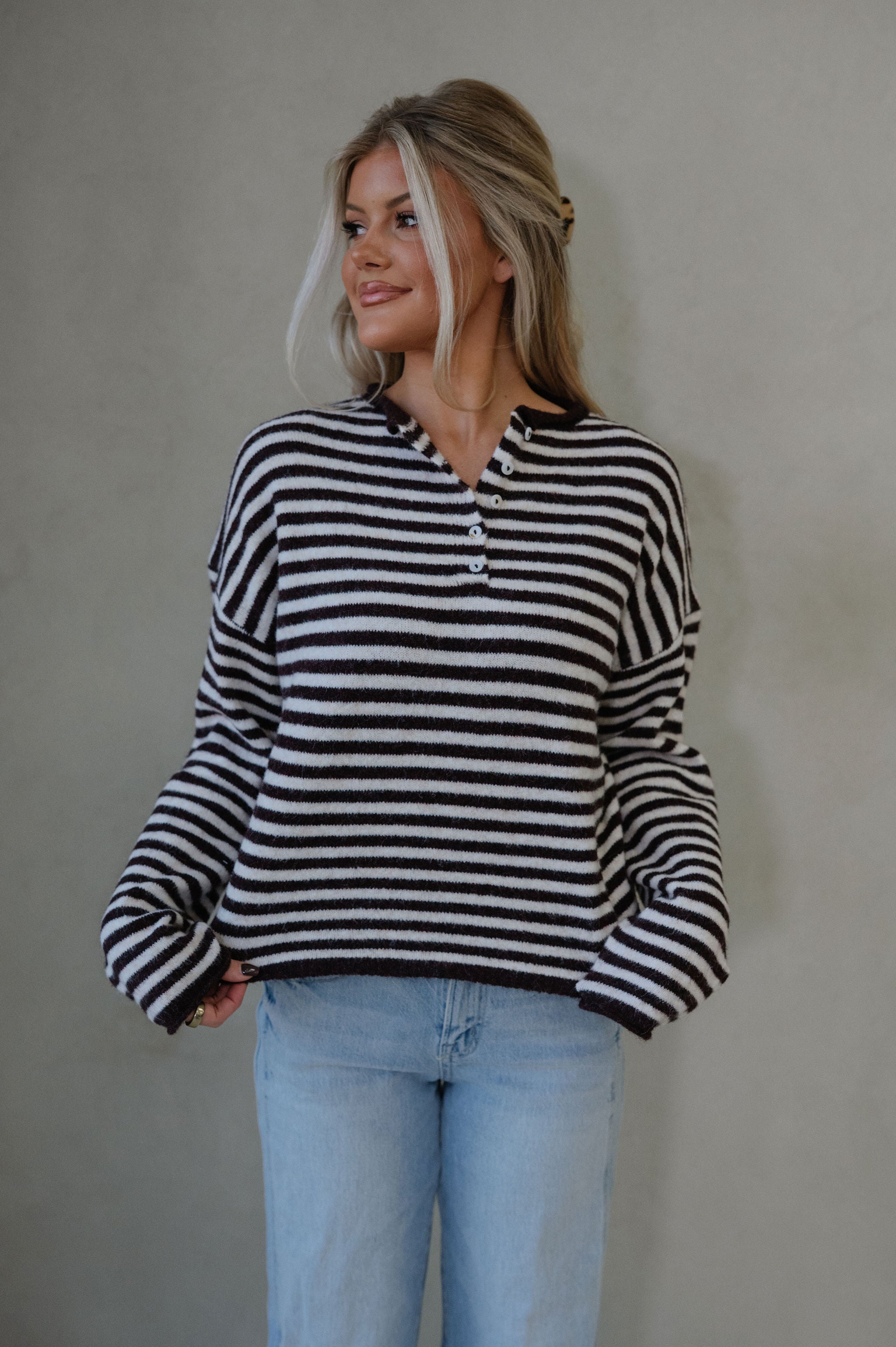 Baker Henley Sweater-Dark Wine