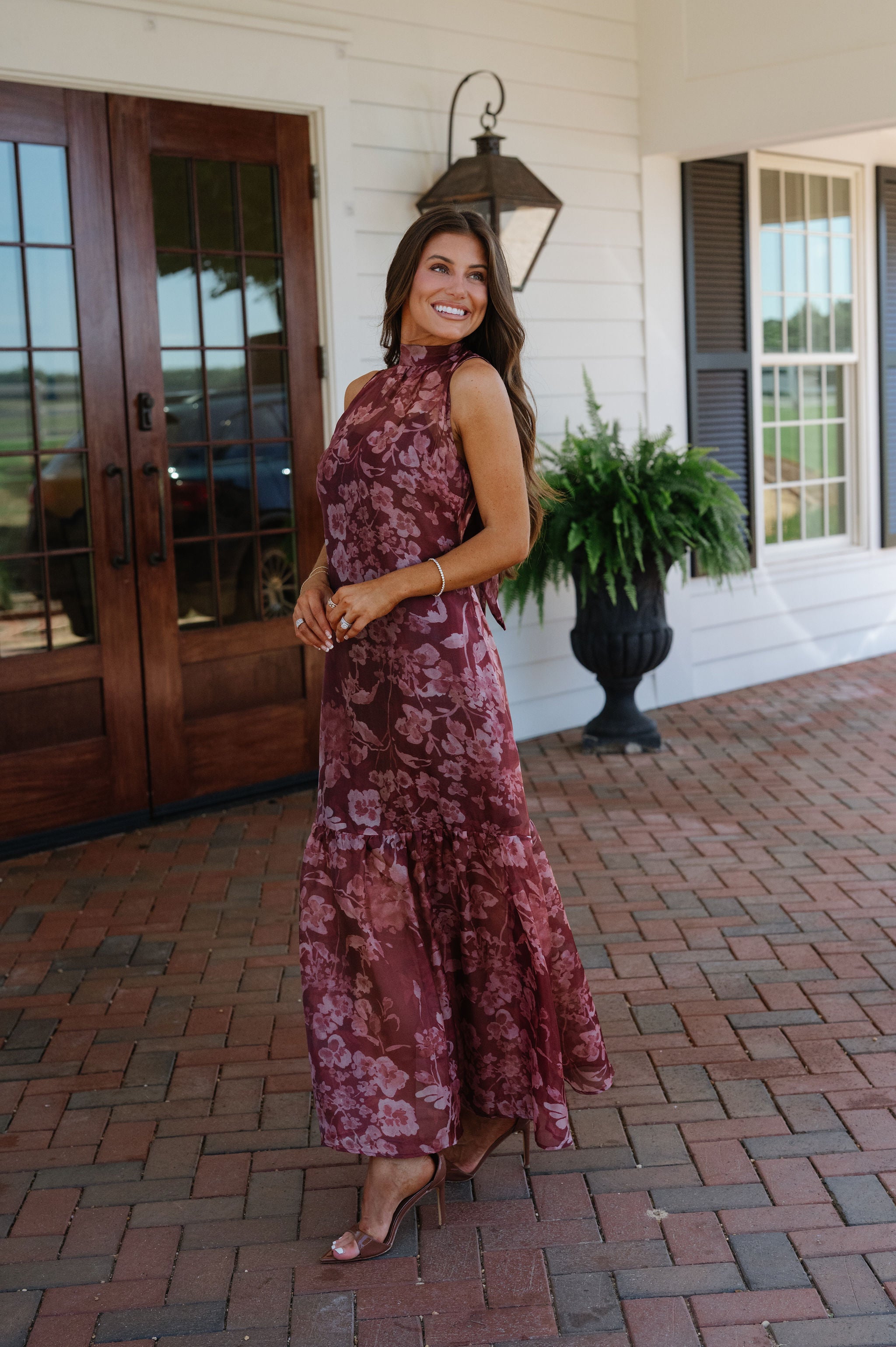 Margot Mock Neck Maxi Dress-Burnt Burgundy
