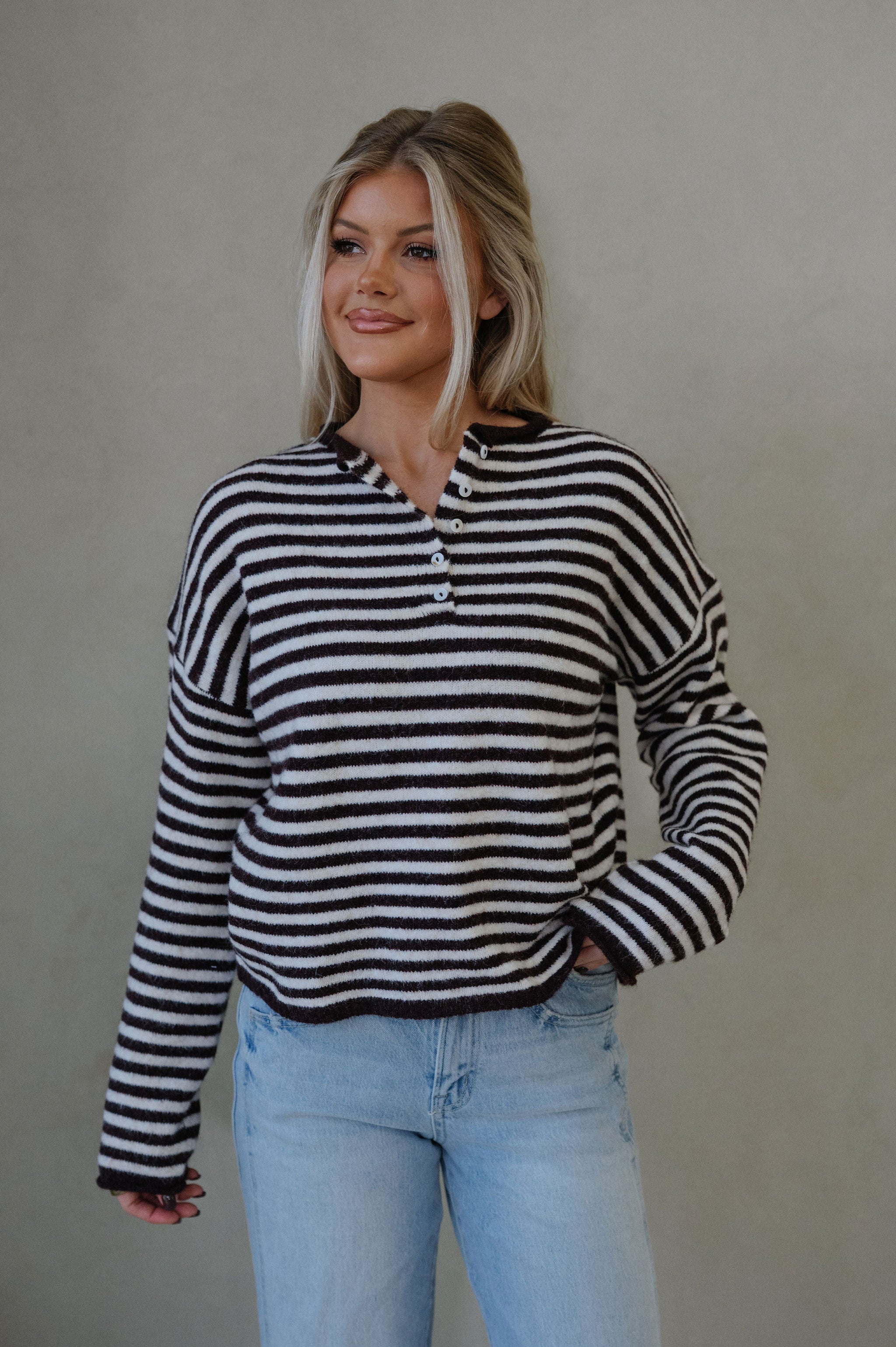 Baker Henley Sweater-Dark Wine