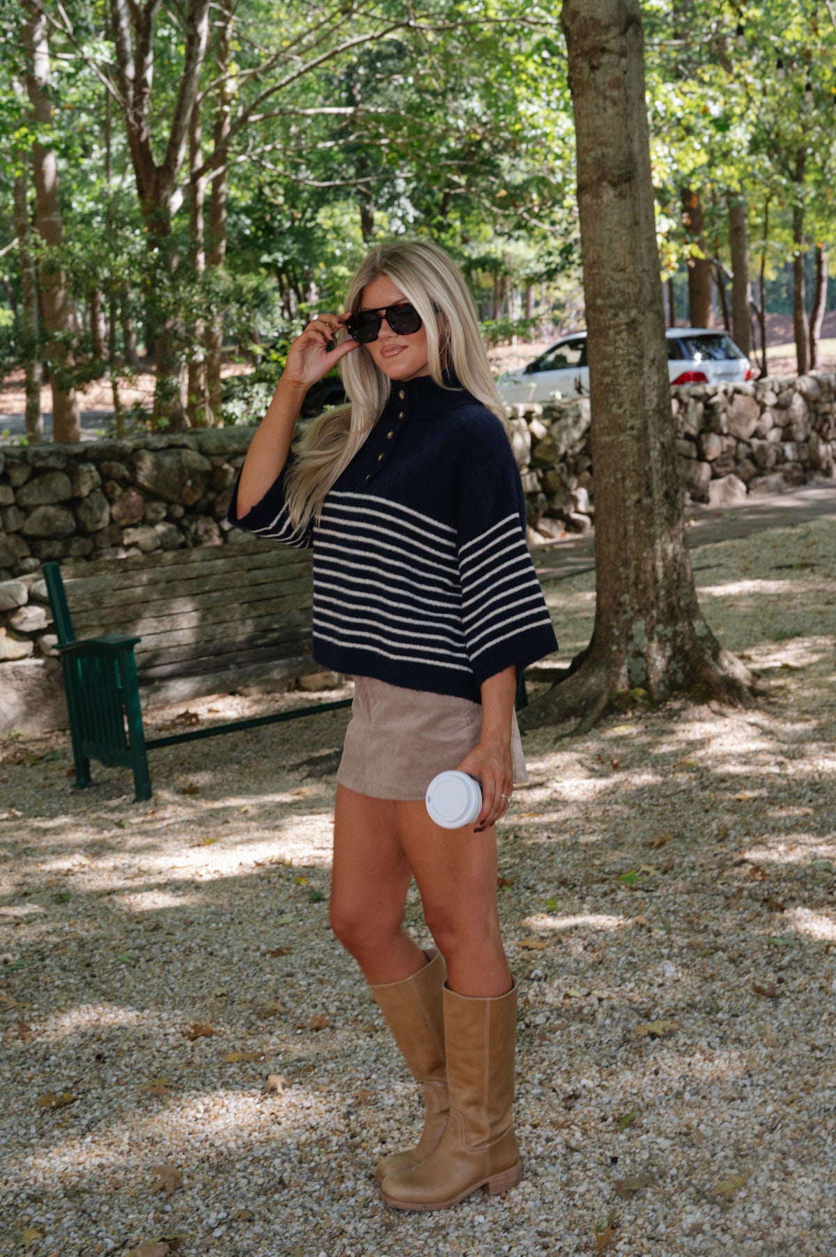 Palmer Striped Collared Sweater-Navy