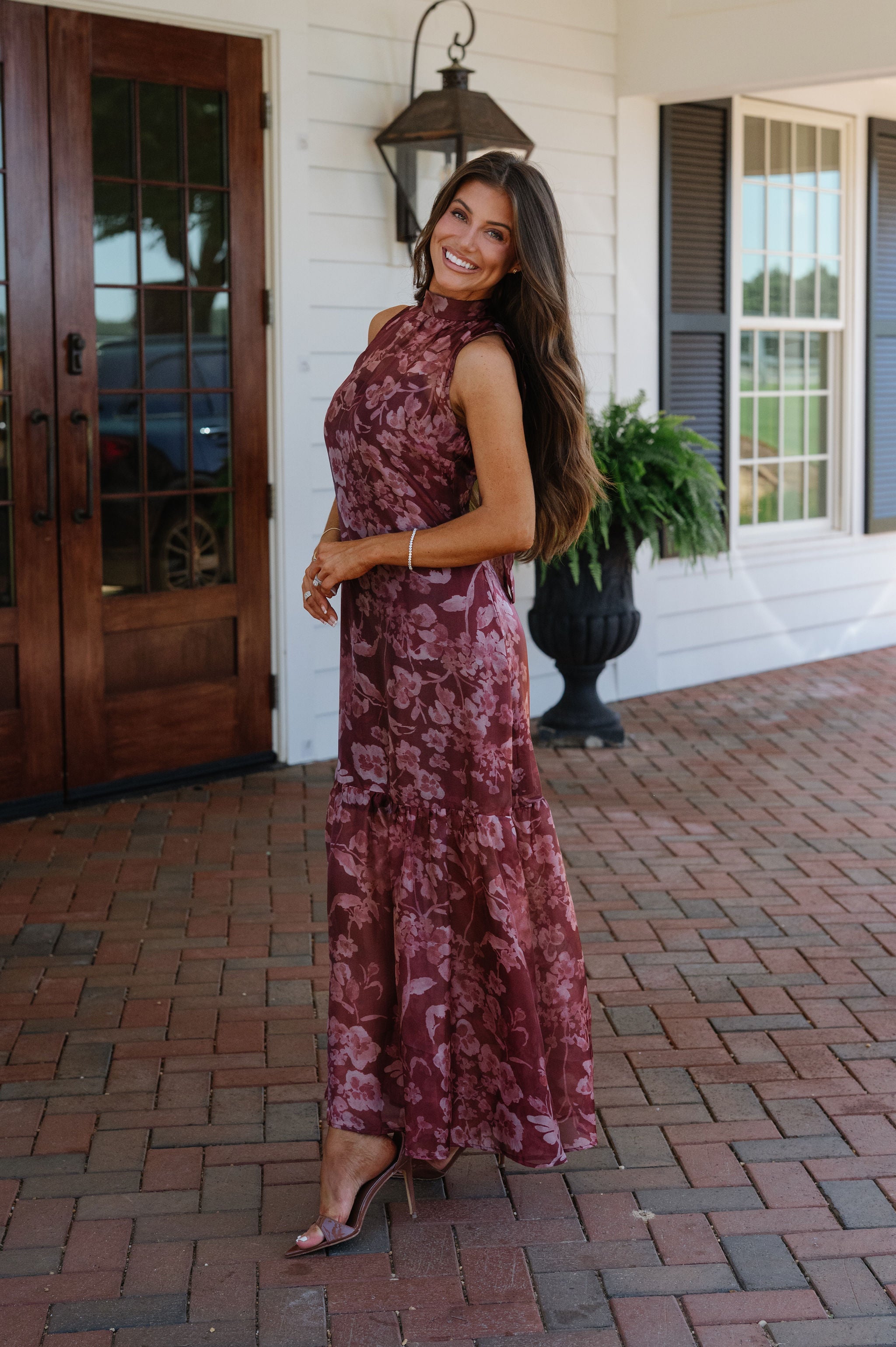 Margot Mock Neck Maxi Dress-Burnt Burgundy