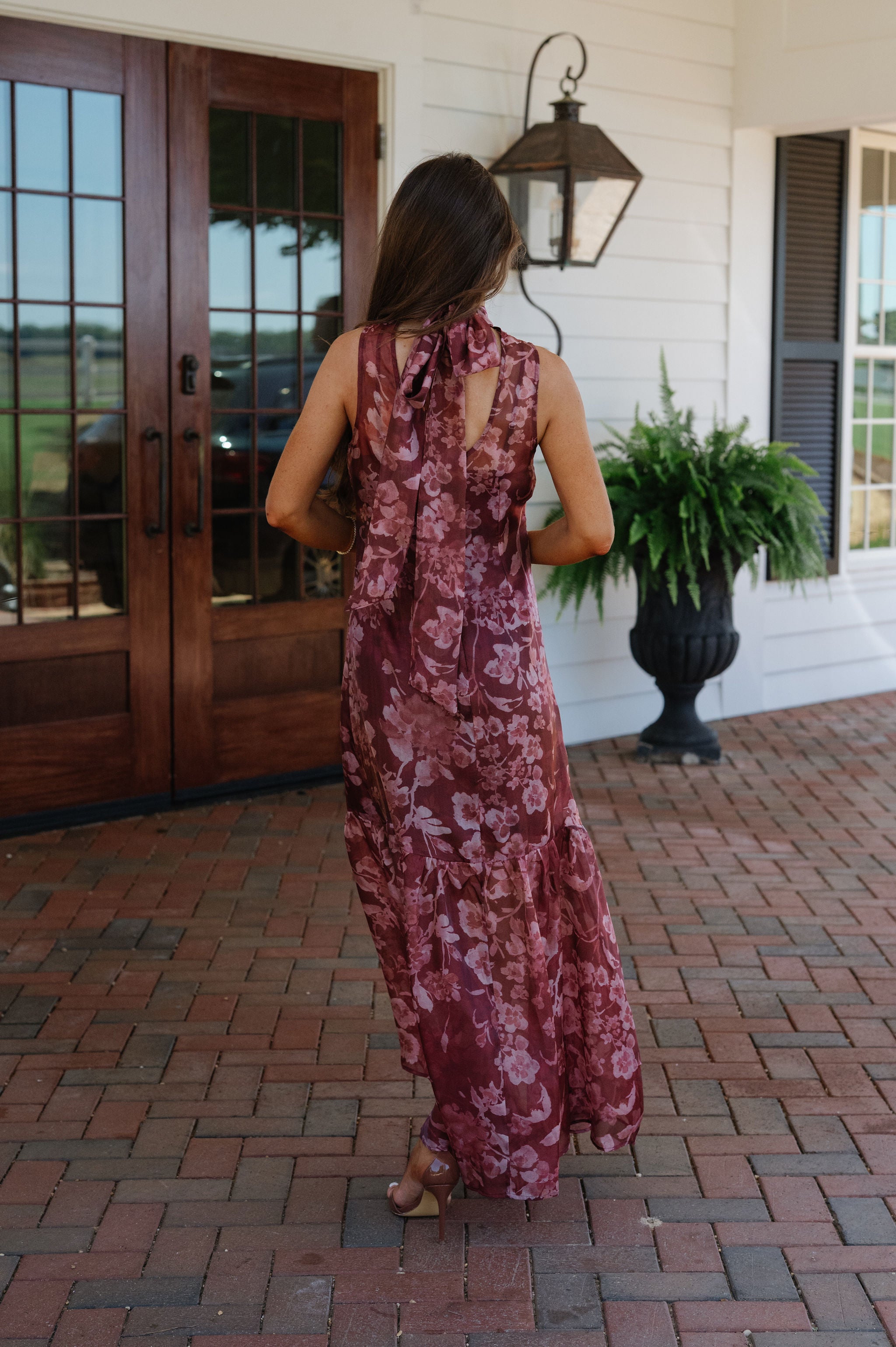 Margot Mock Neck Maxi Dress-Burnt Burgundy